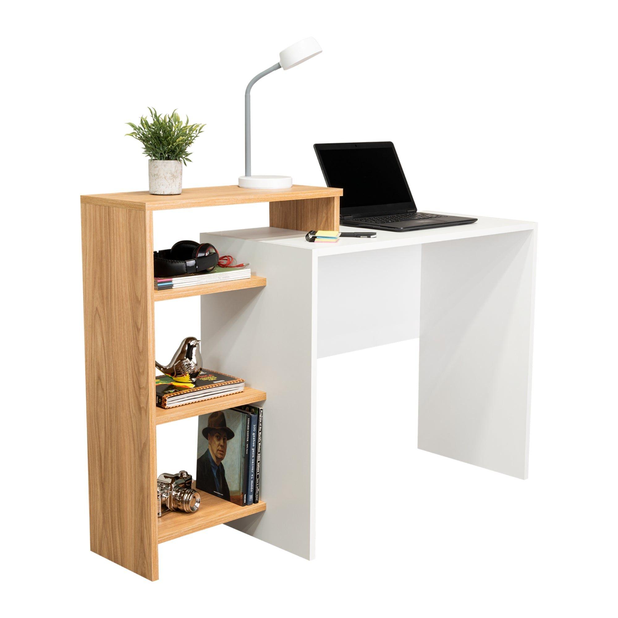 Escritorio Con Biblioteca Incorporada 89,4X125,7X42,3 Cm Café Claro-2