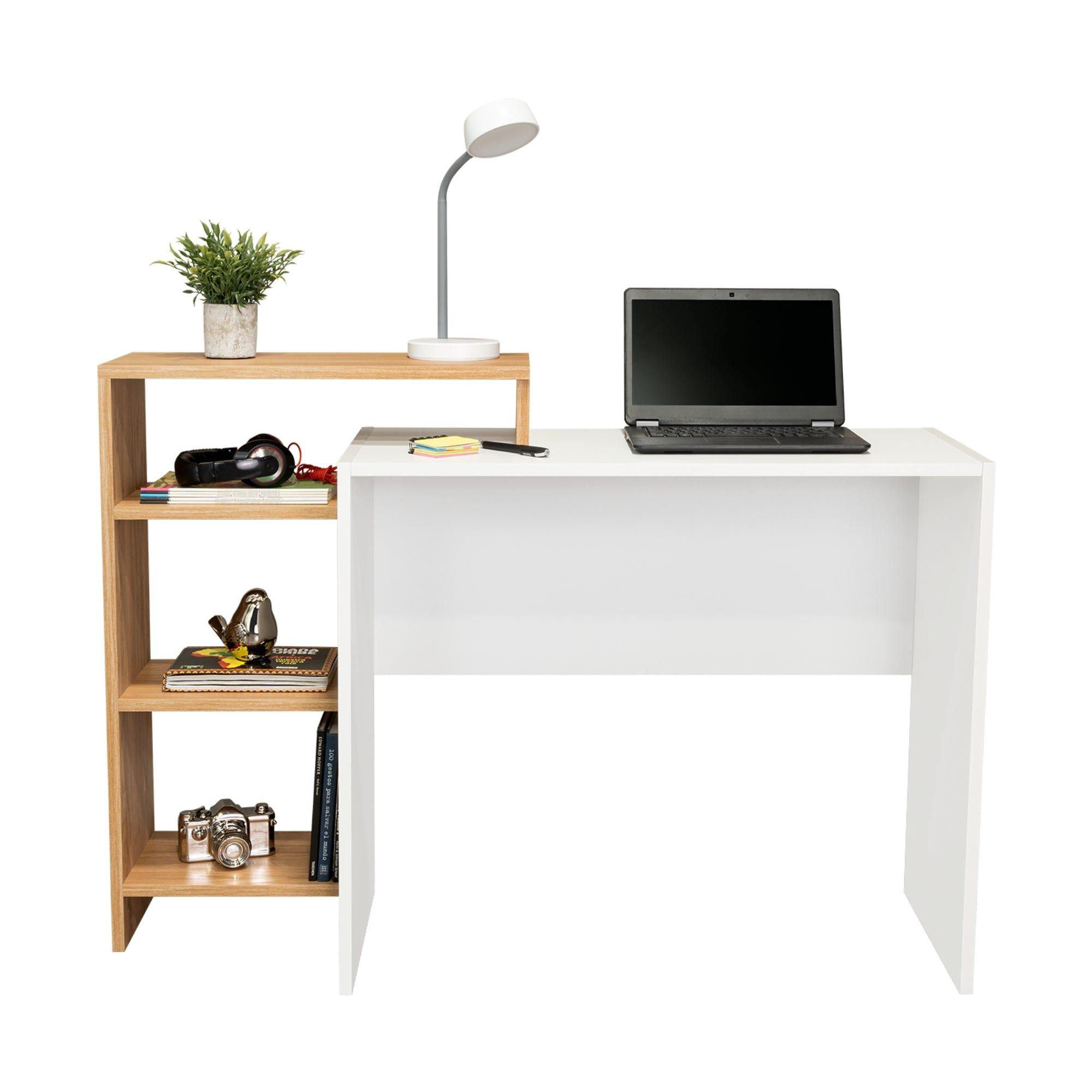 Escritorio Con Biblioteca Incorporada 89,4X125,7X42,3 Cm Café Claro-3