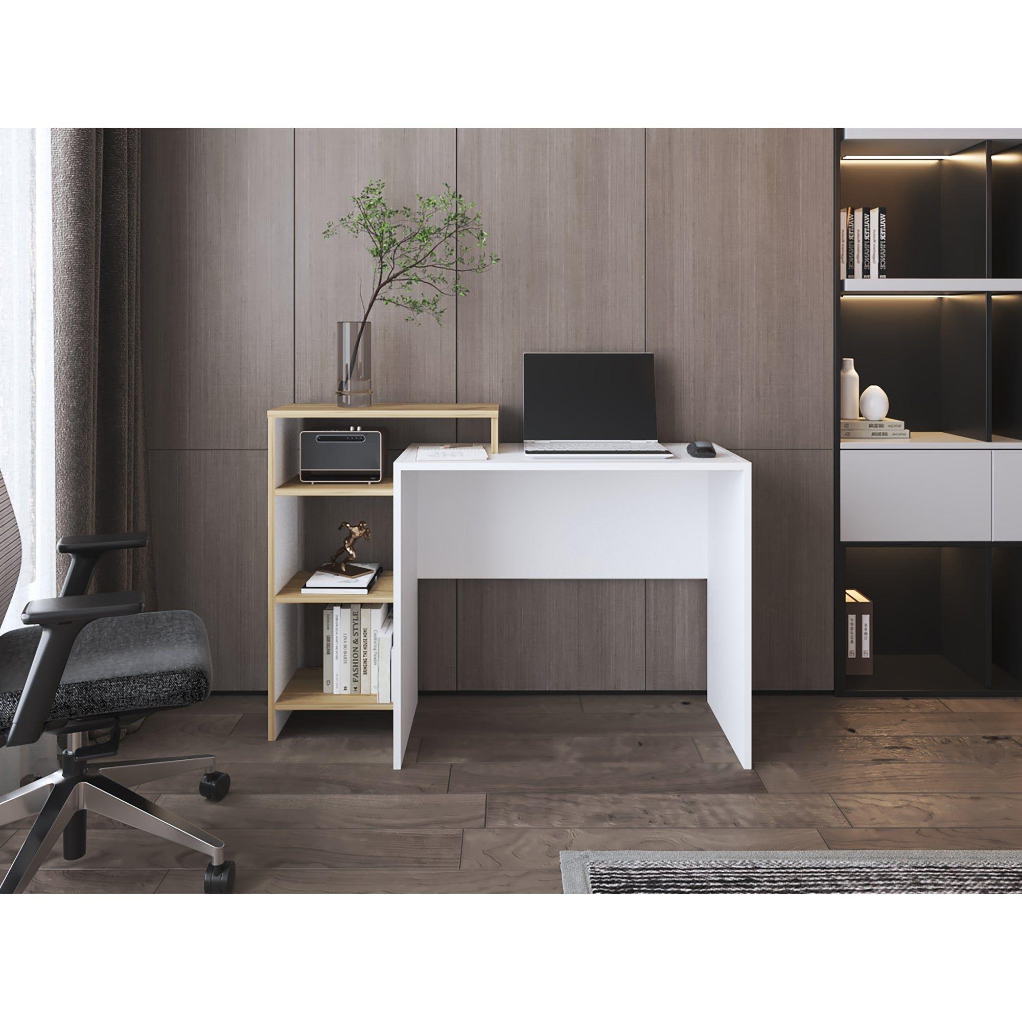 Escritorio Con Biblioteca Incorporada 89,4X125,7X42,3 Cm Café Claro-8