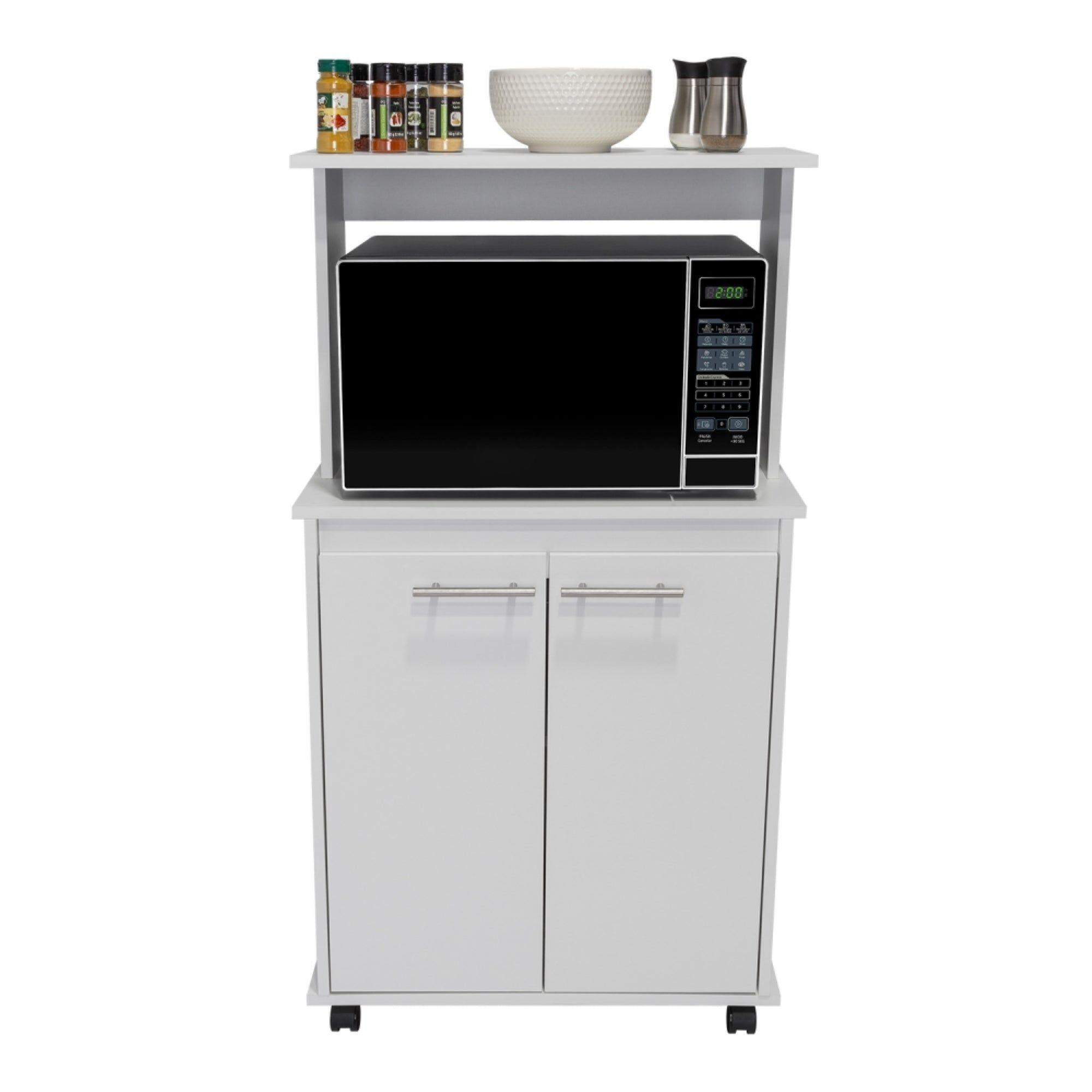 Mueble Para Microondas 2 Puertas Abatibles 4 Ruedas Blanco-6
