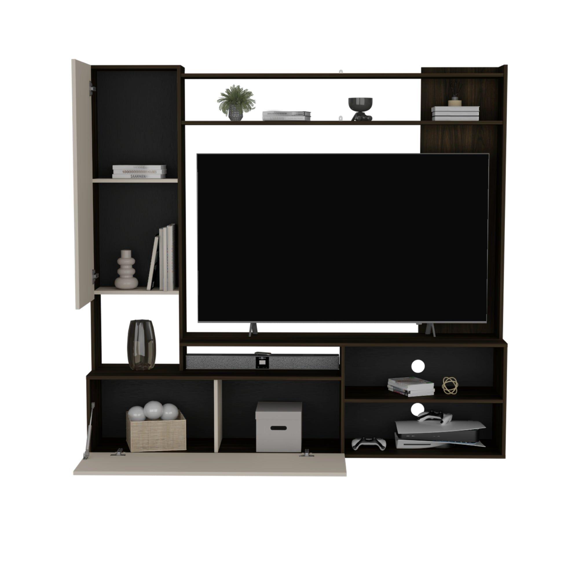 Estante Tv 70" 2 Puertas 167X178,6X36,5 Cm Beige Y Café Oscuro-2
