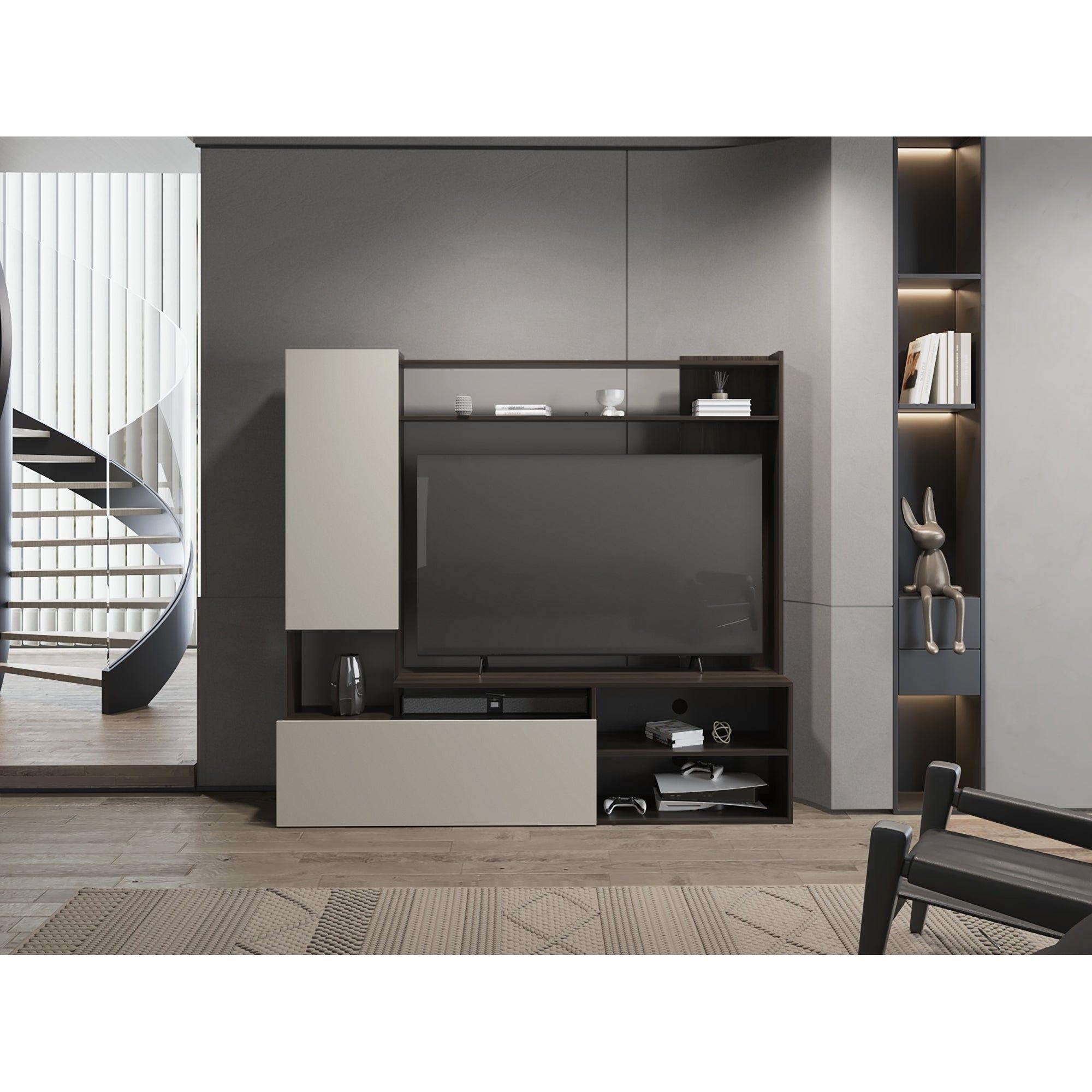 Estante Tv 70" 2 Puertas 167X178,6X36,5 Cm Beige Y Café Oscuro-4