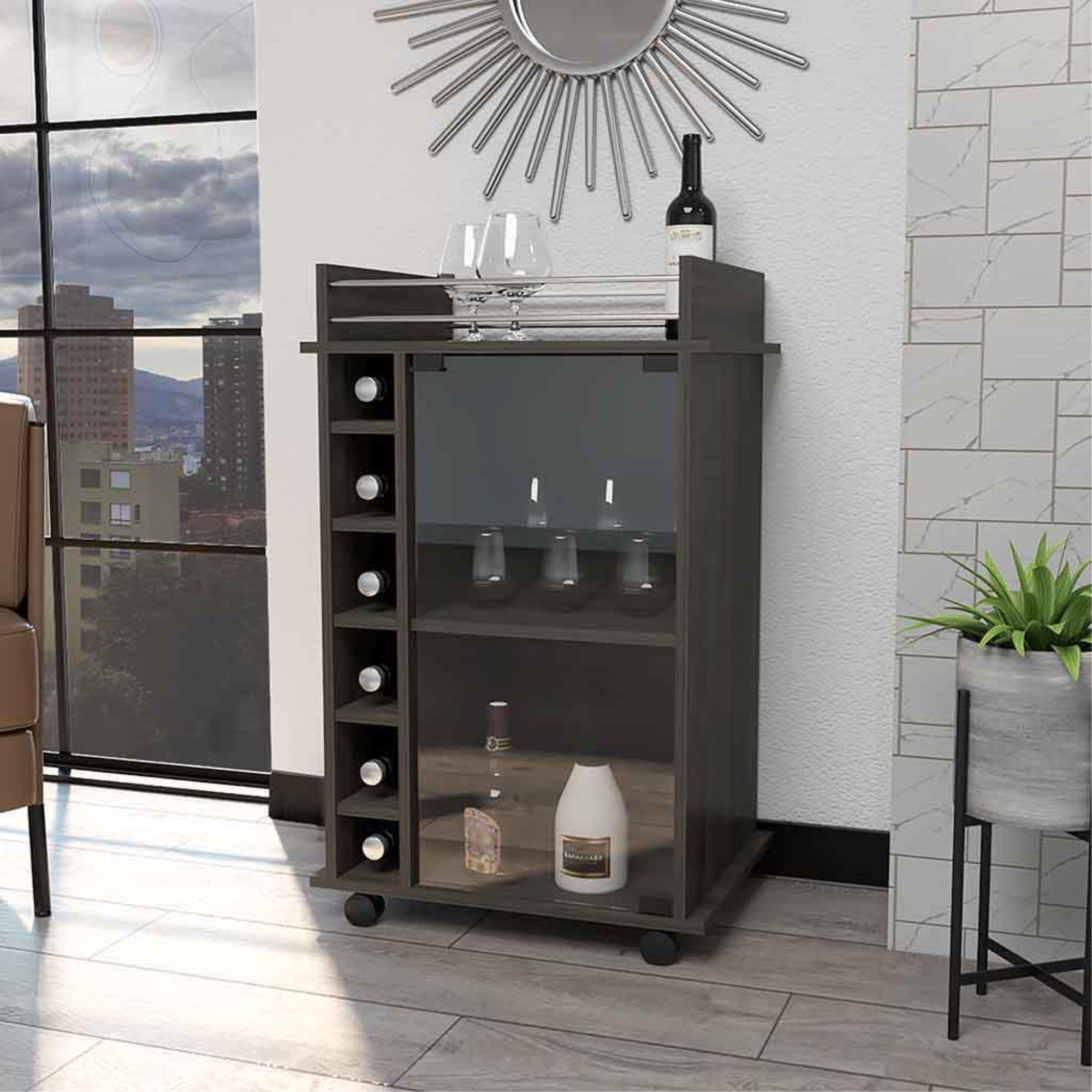 BAR BAJO 6 BOTELLEROS 1 PUERTA DE VIDRIO FM-009O - CAFE OSCURO-4