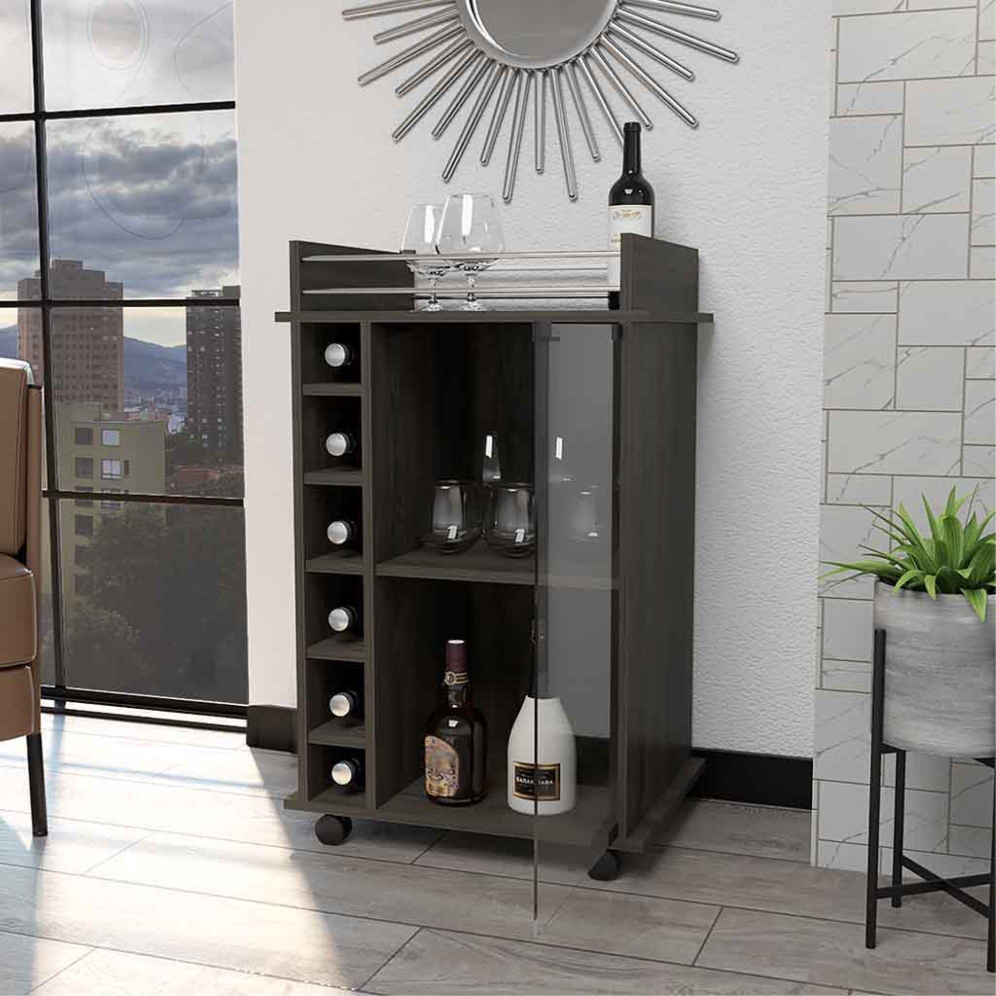 BAR BAJO 6 BOTELLEROS 1 PUERTA DE VIDRIO FM-009O - CAFE OSCURO-5