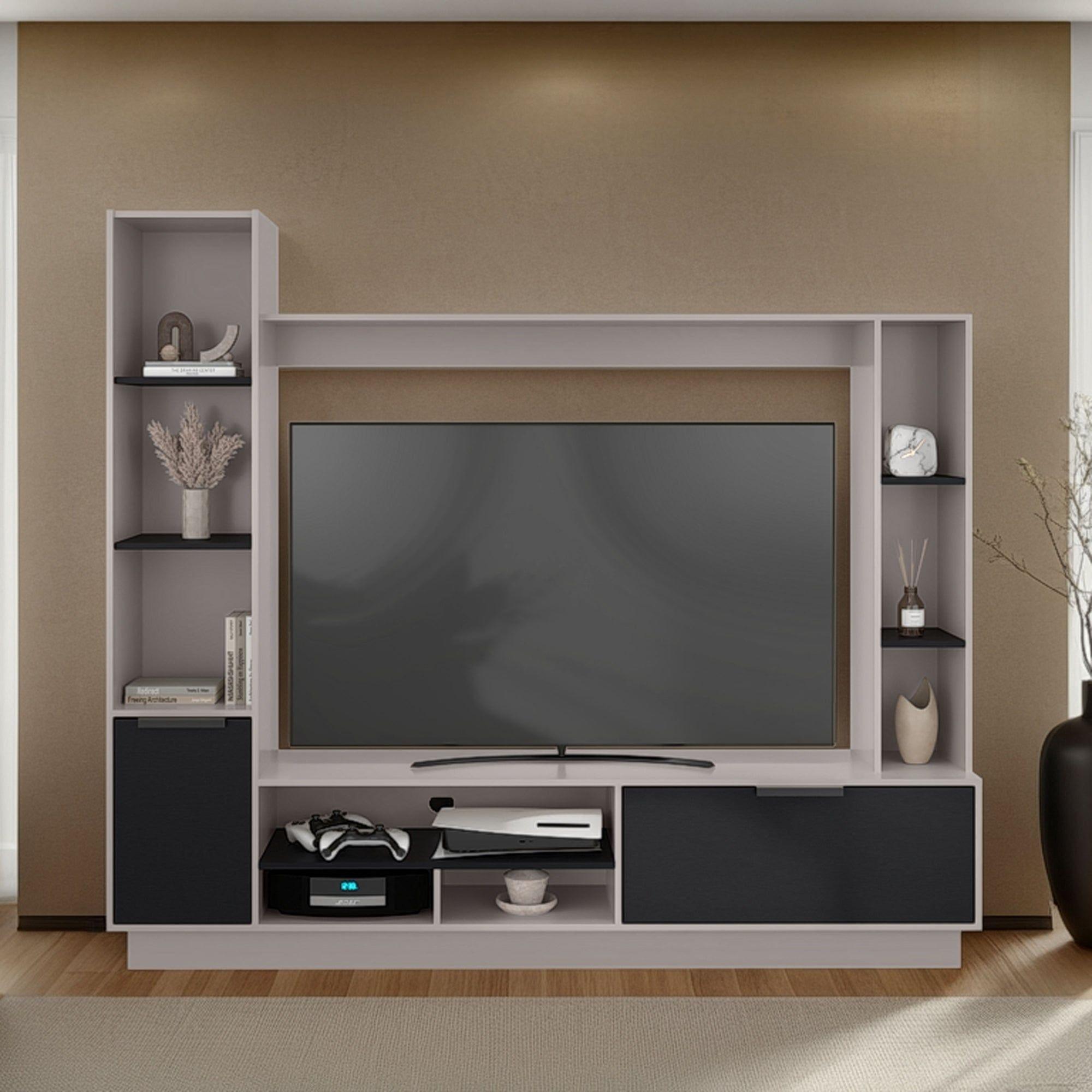 Estante Tv 60" 2 Puertas Beige Y Negro-4