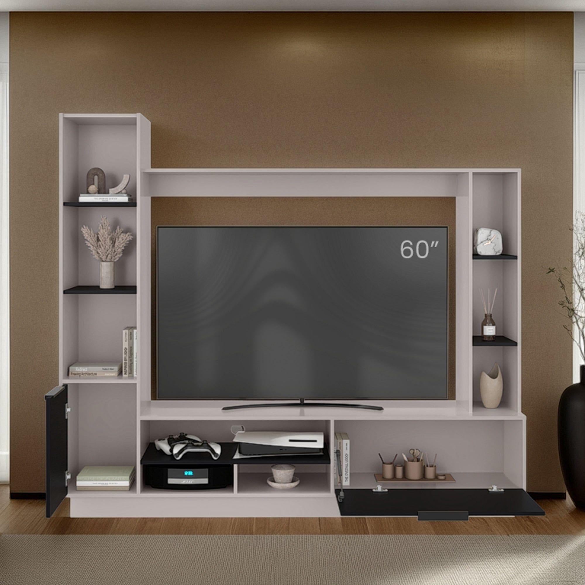 Estante Tv 60" 2 Puertas Beige Y Negro-5