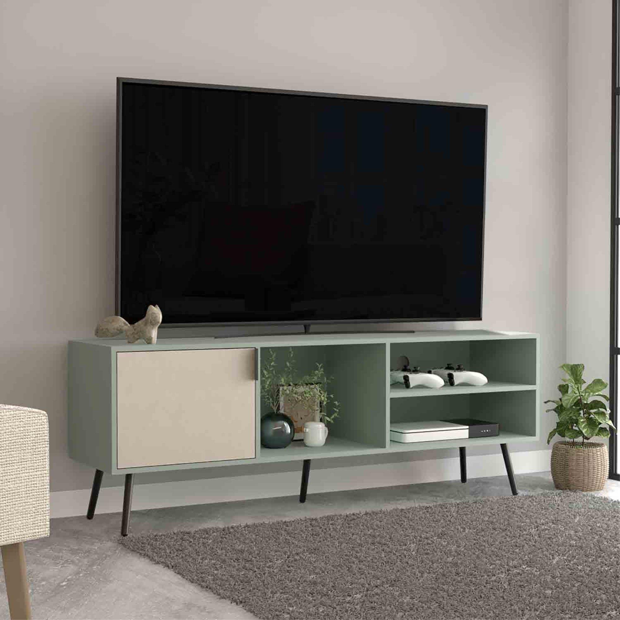 Rack Tv 65" 1 Puerta Verde Azulado-4