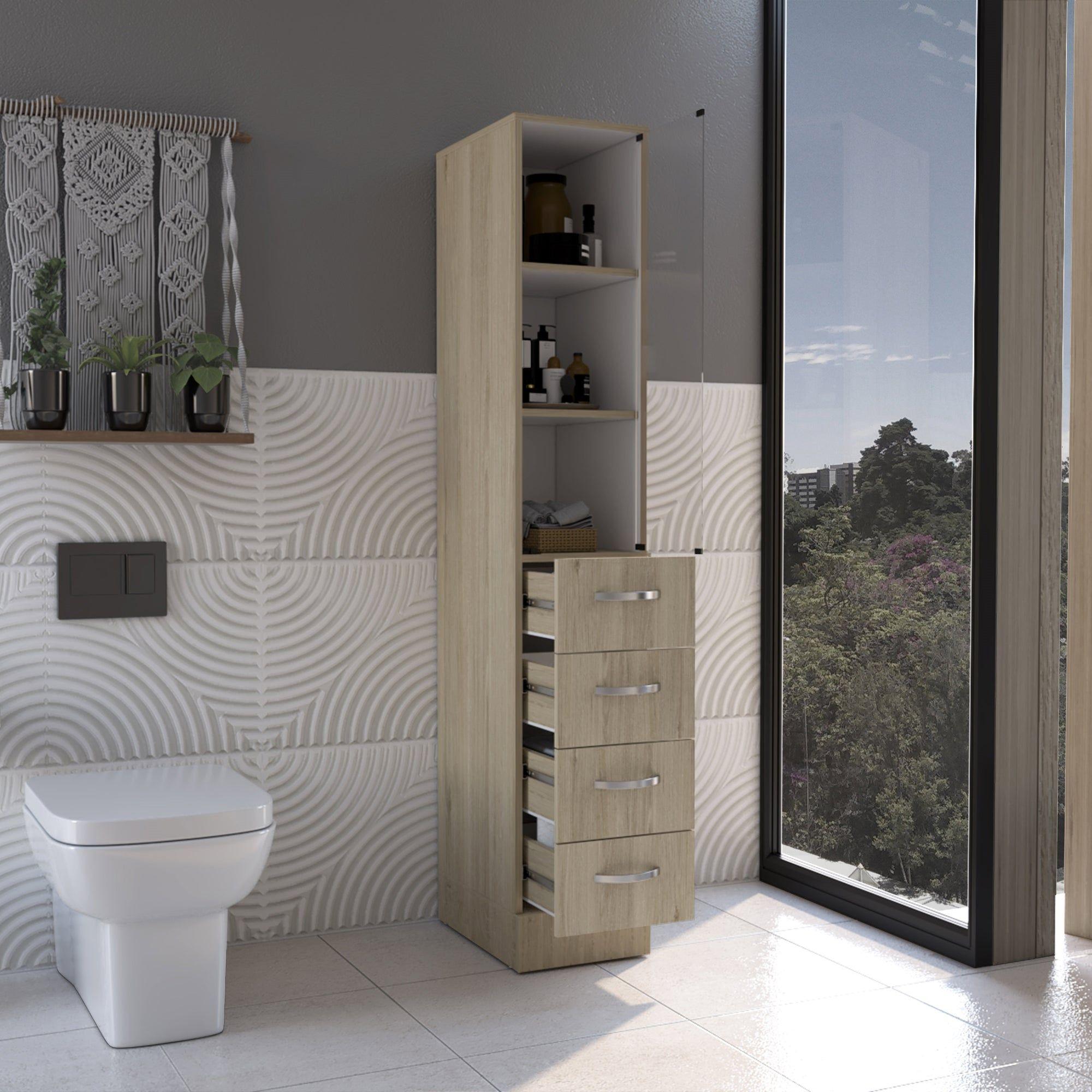 TORRE DE BAÑO CON 4 CAJONES FM-001C - CAFE CLARO-5