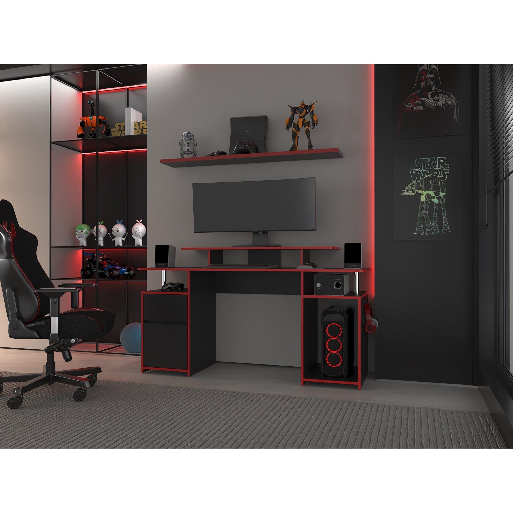ESCRITORIO GAMER 1 PUERTA 1 CAJON FM 054N NEGRO Y ROJO-4