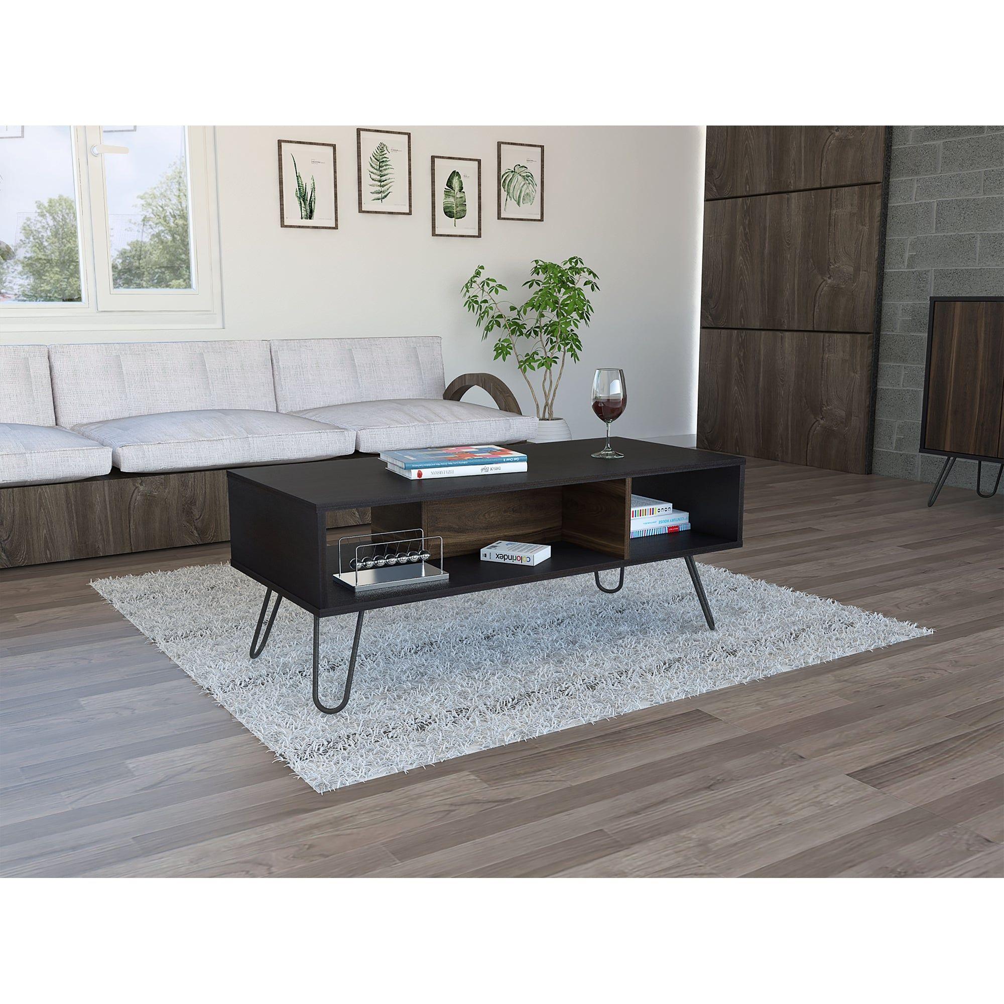 Mesa De Centro 40X101,1X45 Cm Negro Y Café Oscuro-4