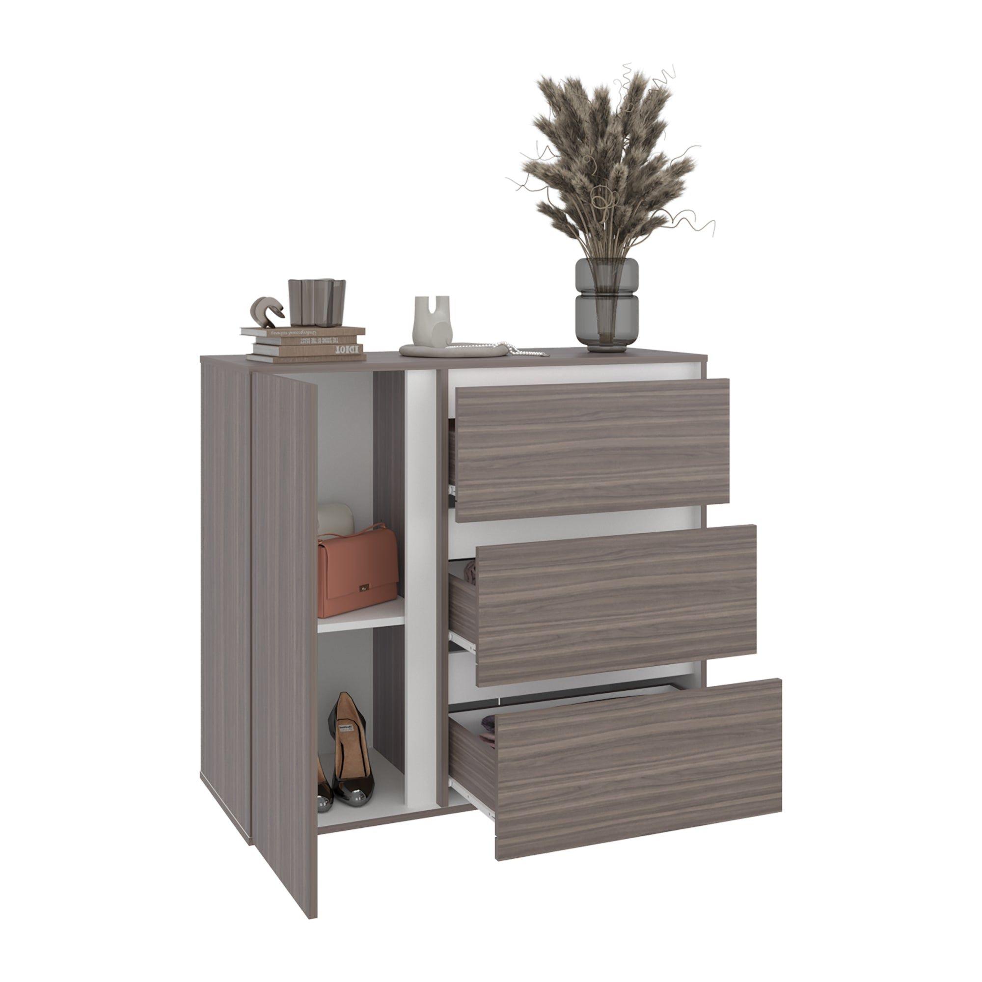 Comoda 1 Puerta 3 Cajones 91X100X41,8 Cm Gris Y Blanco-1