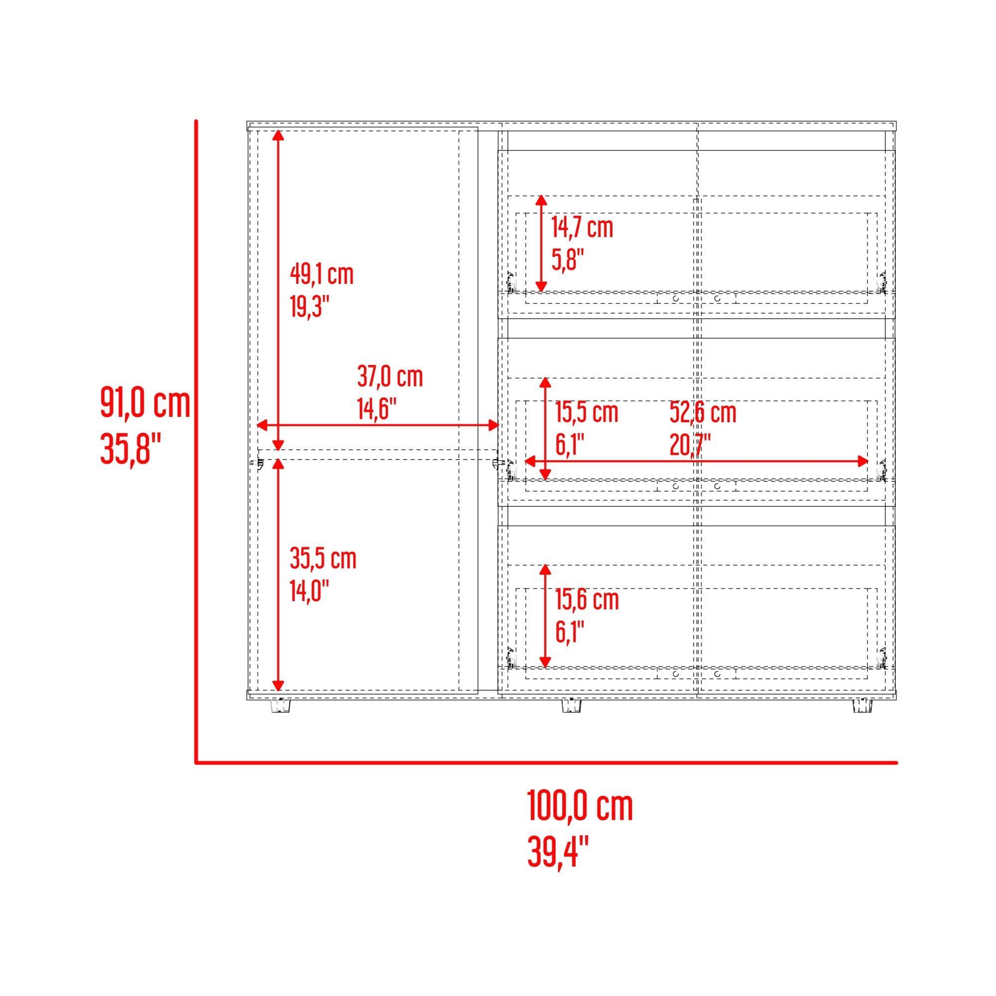 Comoda 1 Puerta 3 Cajones 91X100X41,8 Cm Gris Y Blanco-5
