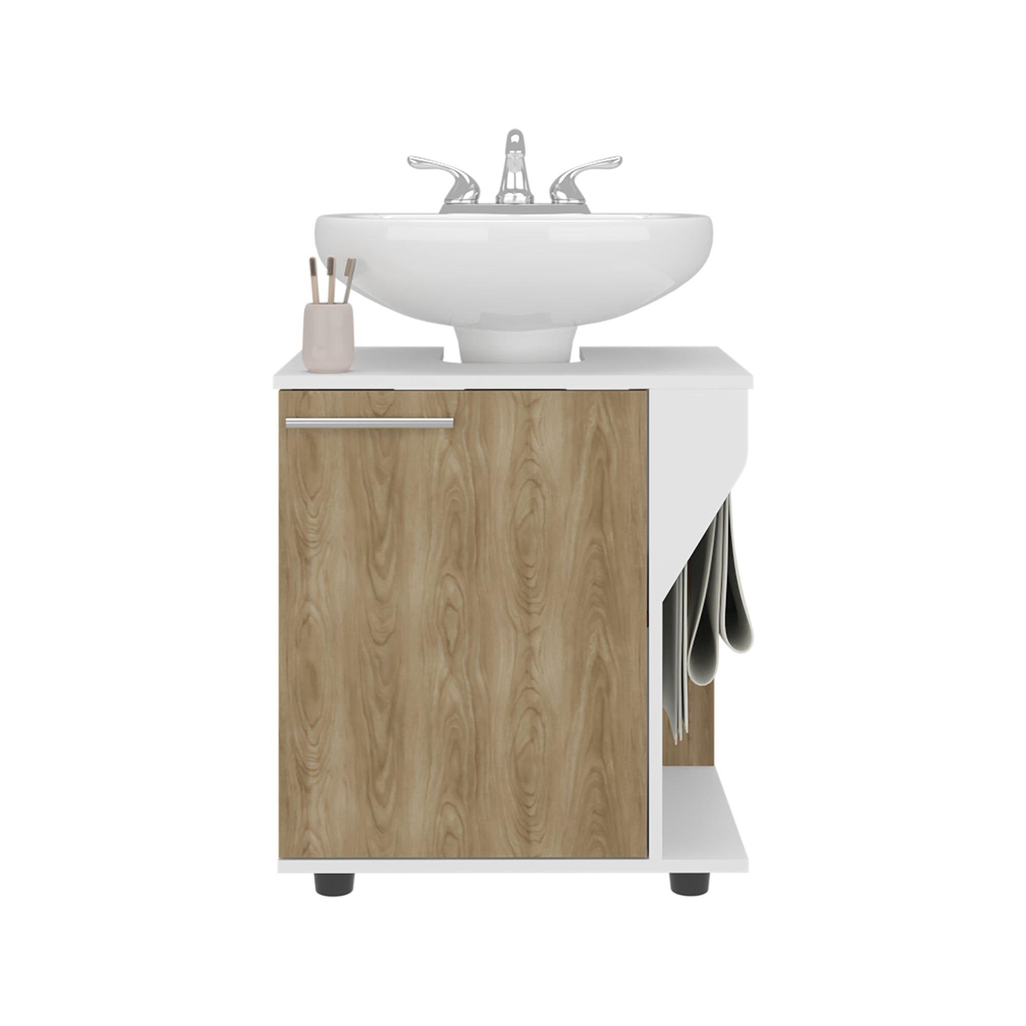 Mueble Para Lavamanos 1 Puerta Blanco Y Café Claro-2