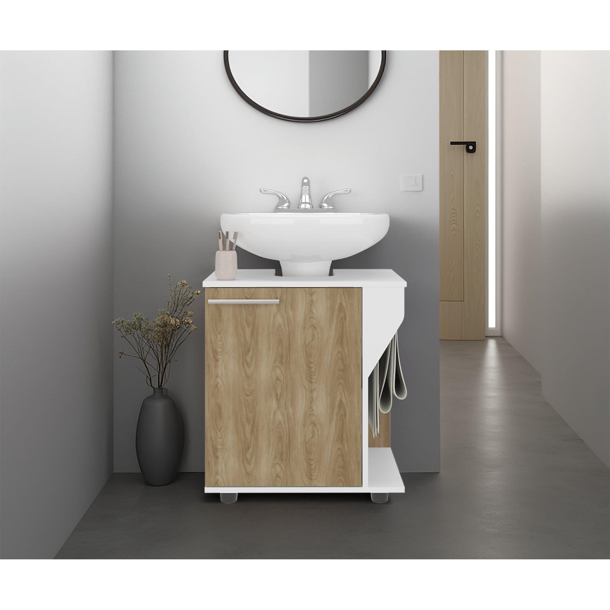 Mueble Para Lavamanos 1 Puerta Blanco Y Café Claro-4
