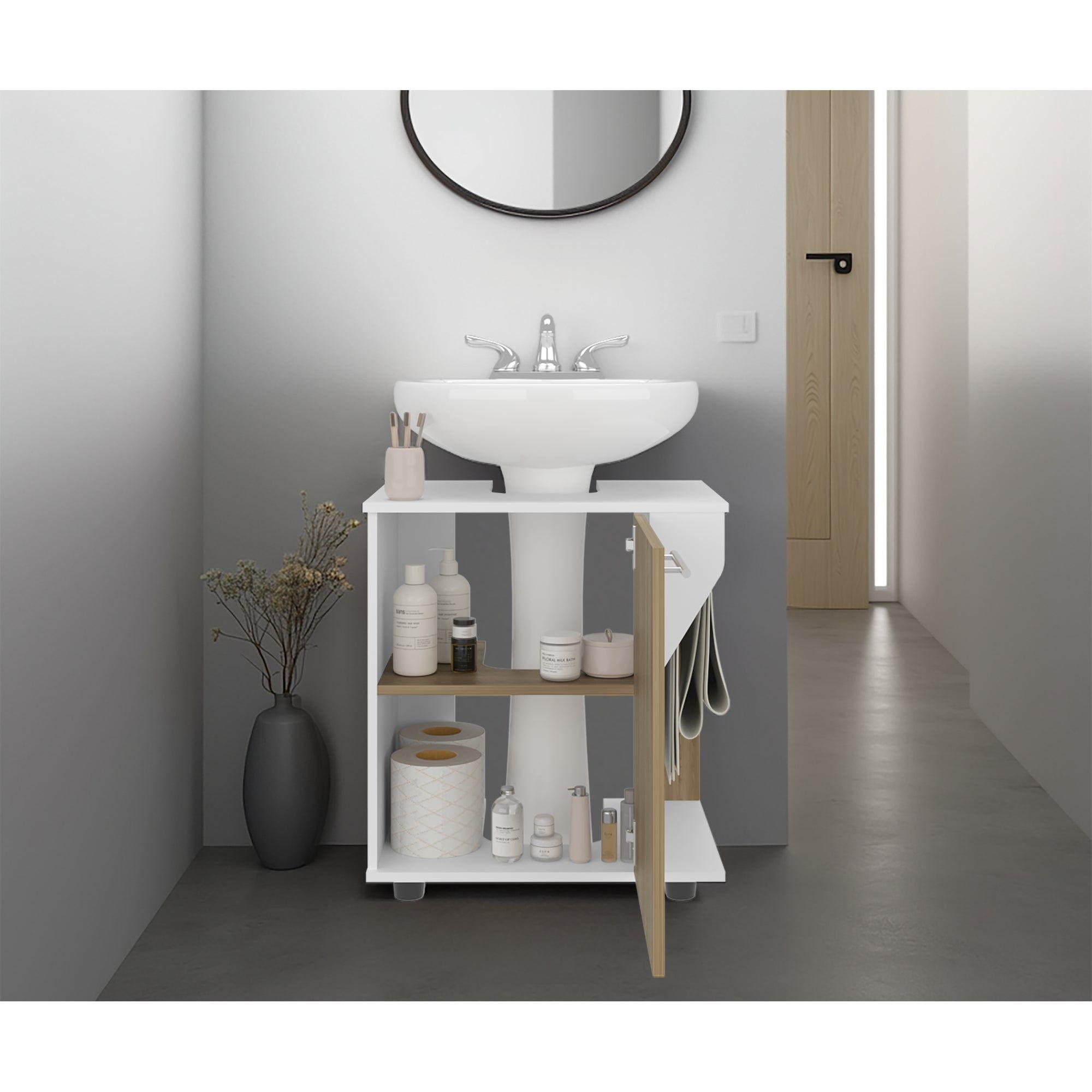 Mueble Para Lavamanos 1 Puerta Blanco Y Café Claro-5