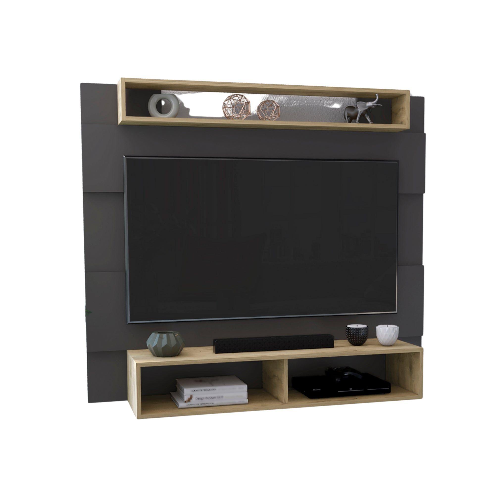 Panel Tv 65" Fm 120X140X31,5 Cm Café Claro Y Gris-2