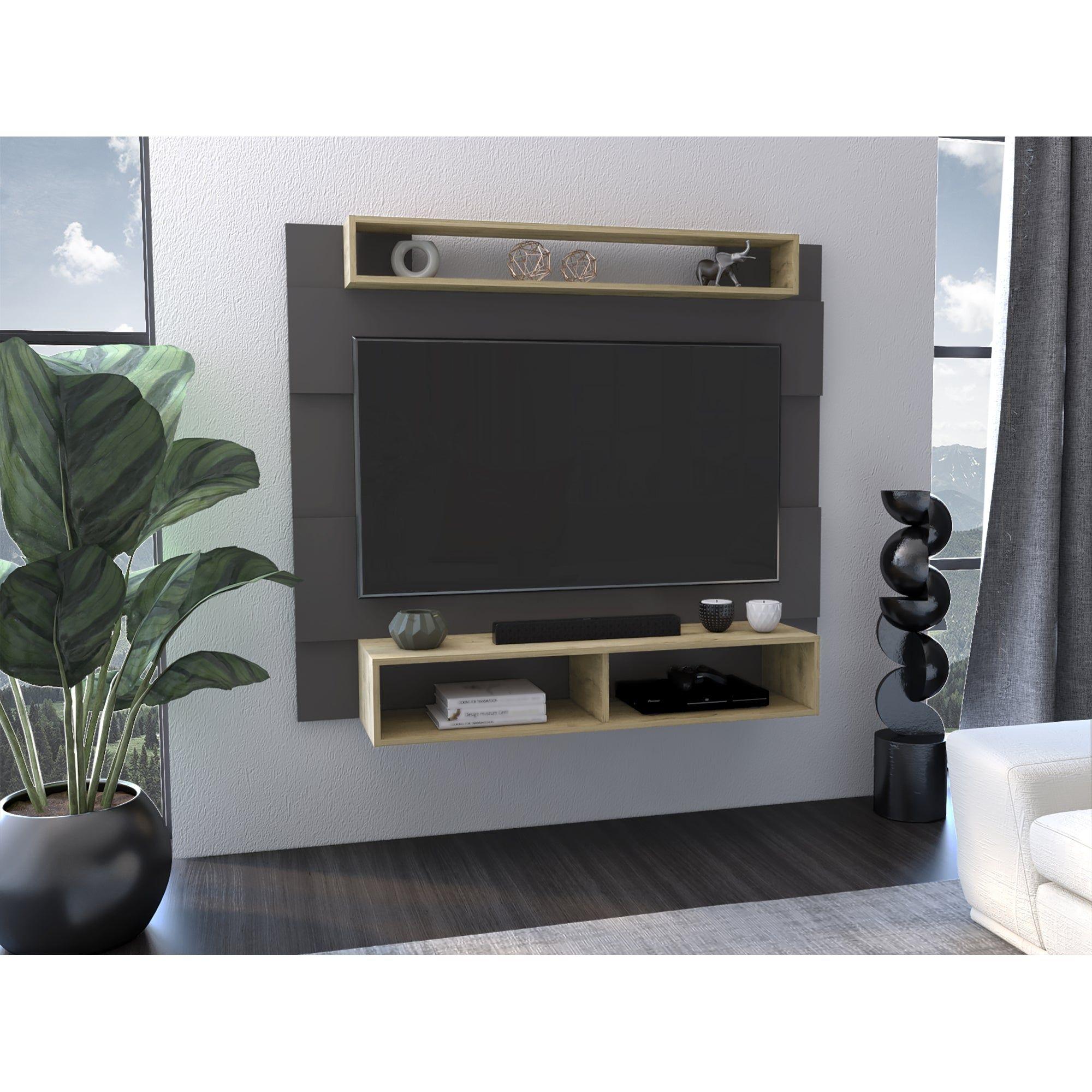 Panel Tv 65" Fm 120X140X31,5 Cm Café Claro Y Gris-7
