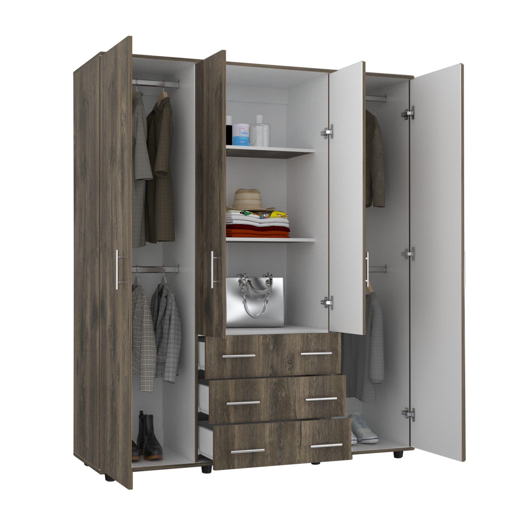 Closet 4 Puertas Café Oscuro Y Blanco 179X150X49,3 Cm-2