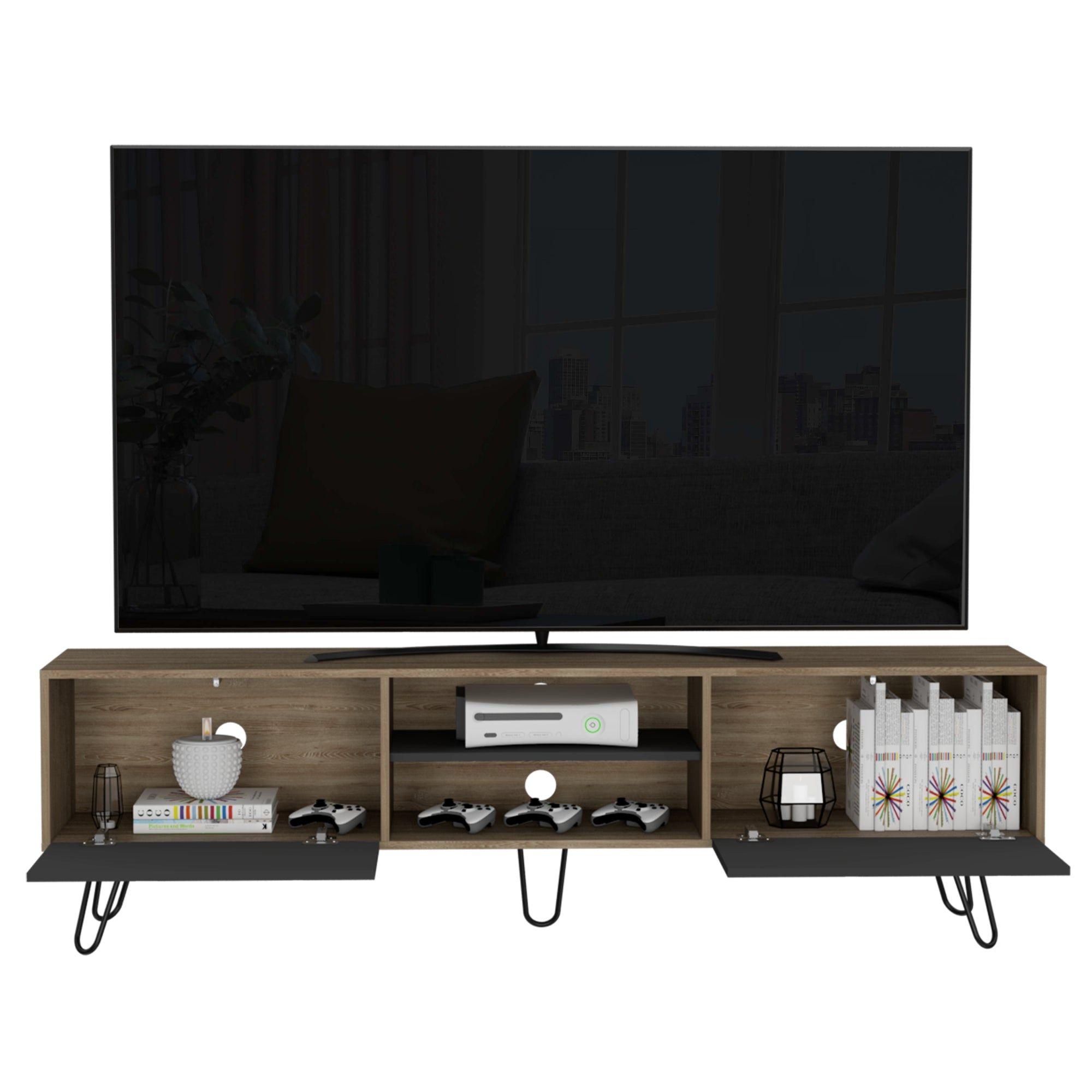 Rack Tv 80" 2 Puertas Fm-007C Café Claro Y Plomo-2