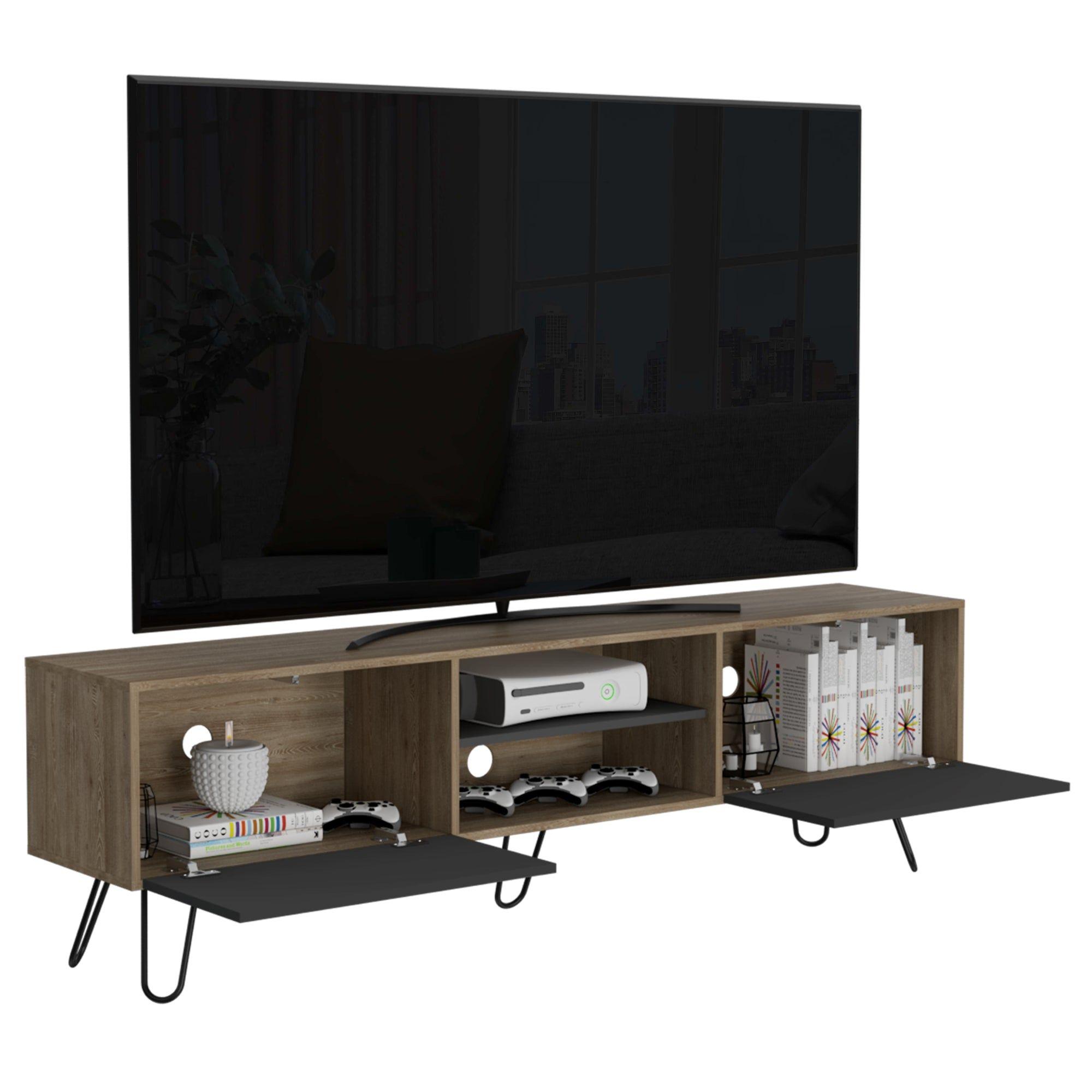 Rack Tv 80" 2 Puertas Fm-007C Café Claro Y Plomo-3