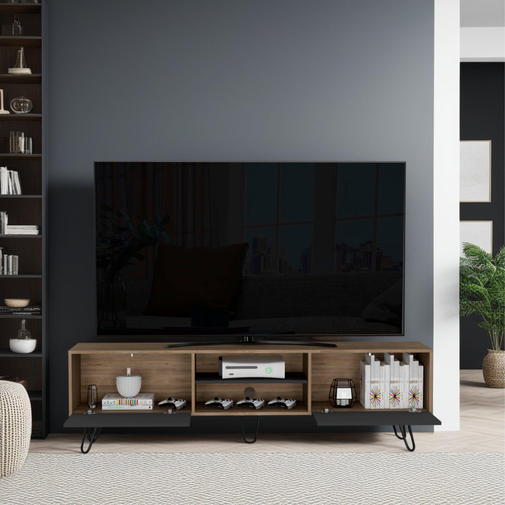 Rack Tv 80" 2 Puertas Fm-007C Café Claro Y Plomo-4