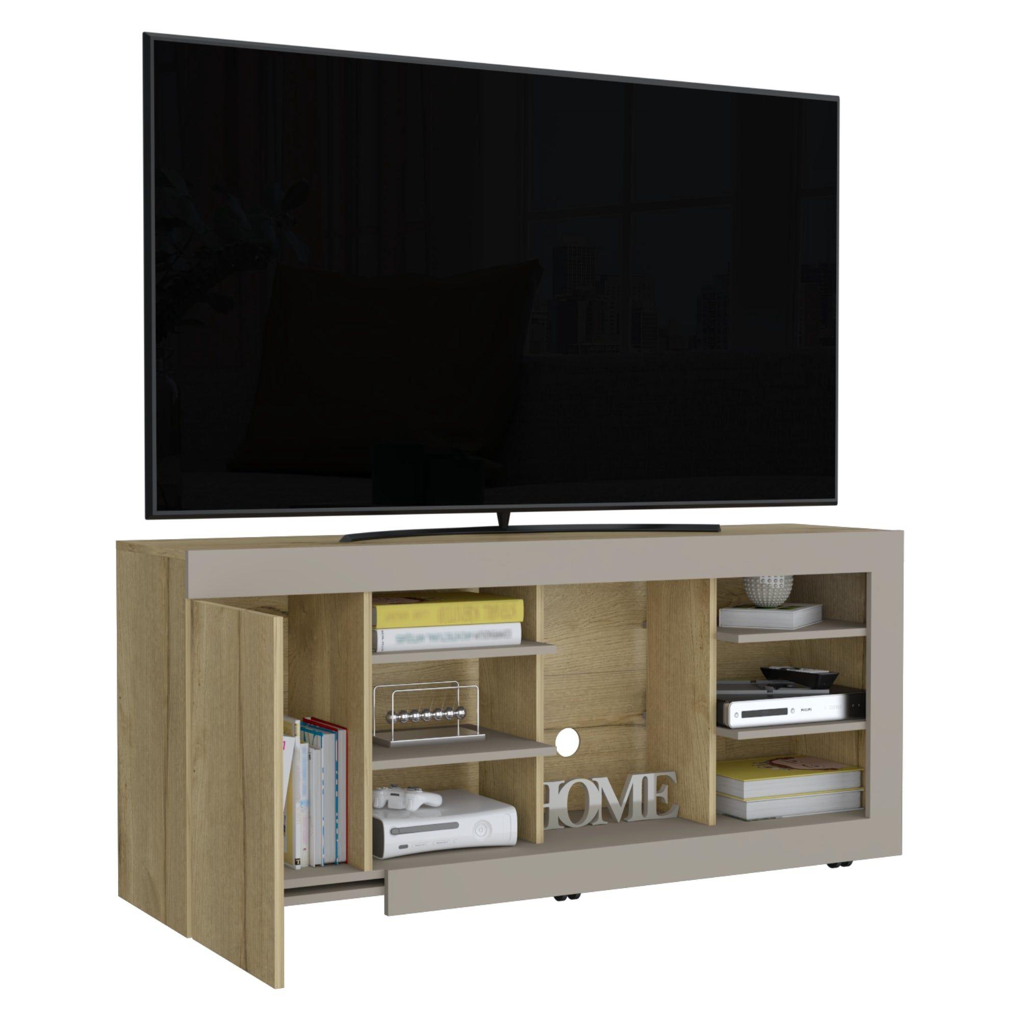Mesa Para Tv 65" Fm 68X150X38 Cm Café Claro Y Gris-2