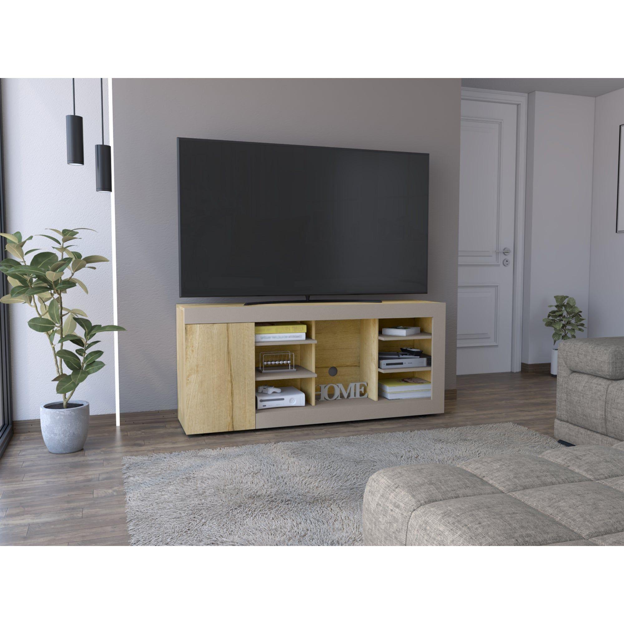 Mesa Para Tv 65" Fm 68X150X38 Cm Café Claro Y Gris-4