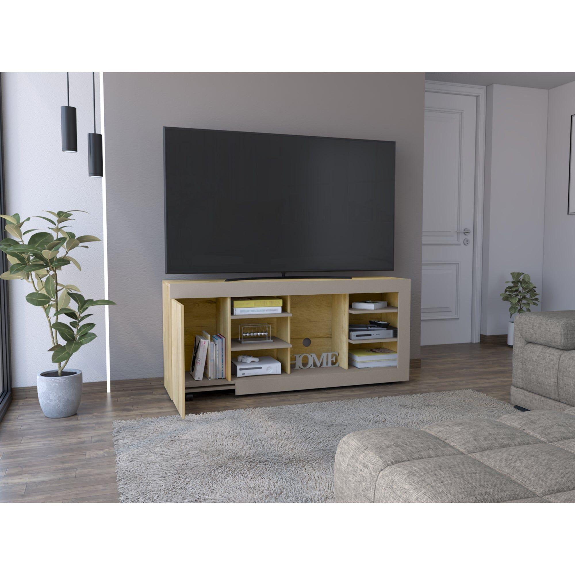 Mesa Para Tv 65" Fm 68X150X38 Cm Café Claro Y Gris-5