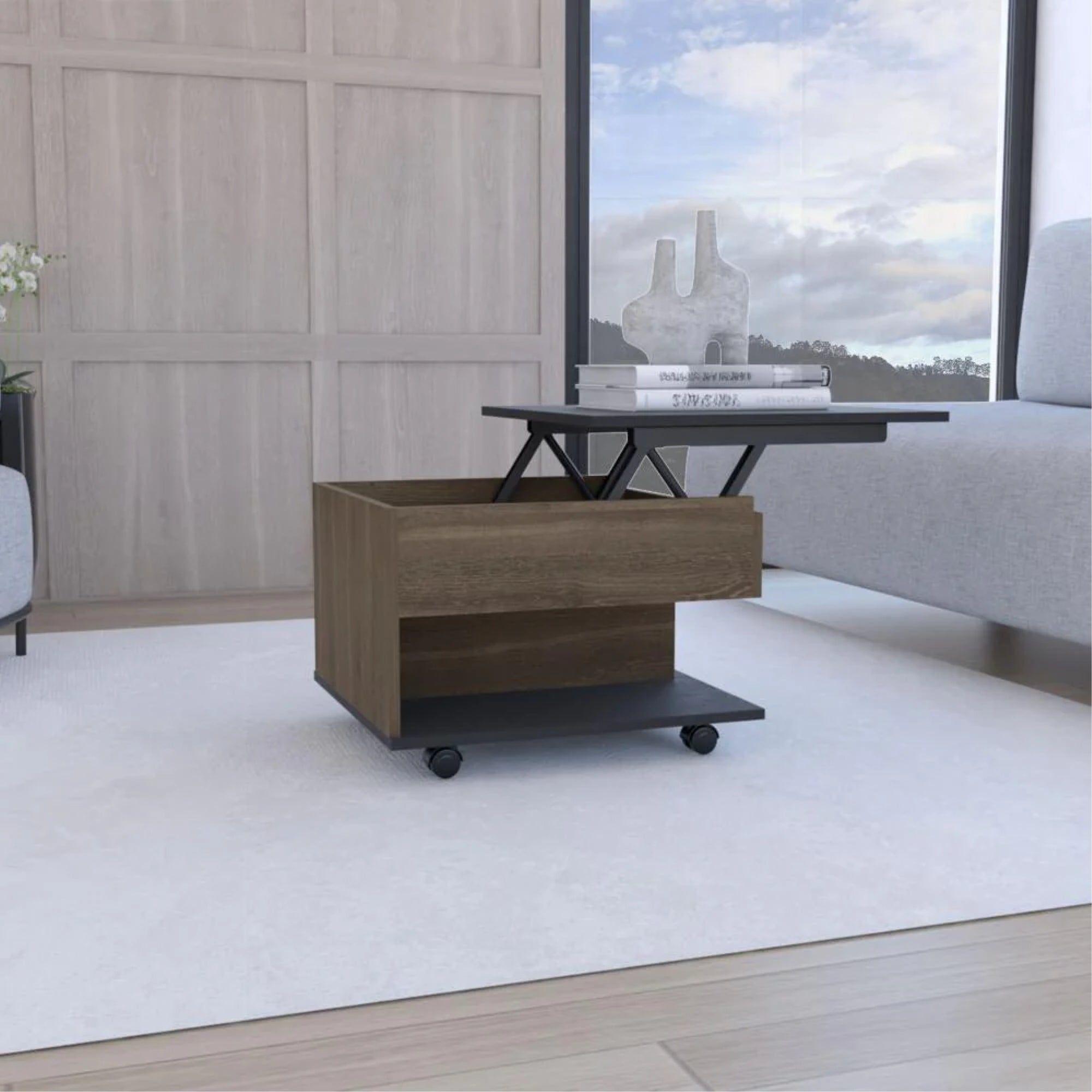 MESA DE CENTRO EXTENSIBLE FM-001O - CAFÉ OSCURO Y NEGRO-5