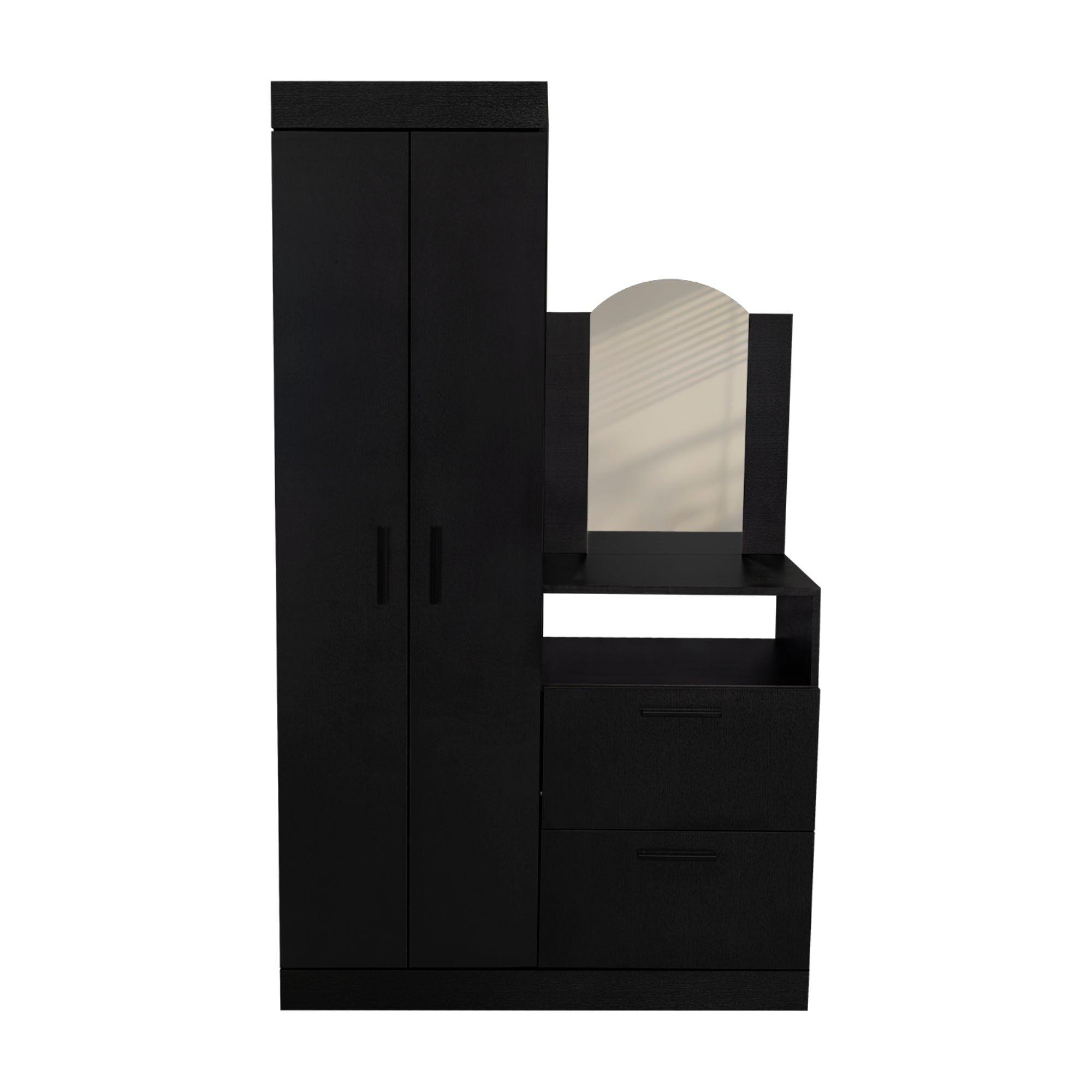 Closet Comoda Con Espejo 3 Puertas 1 Cajon Negro-1