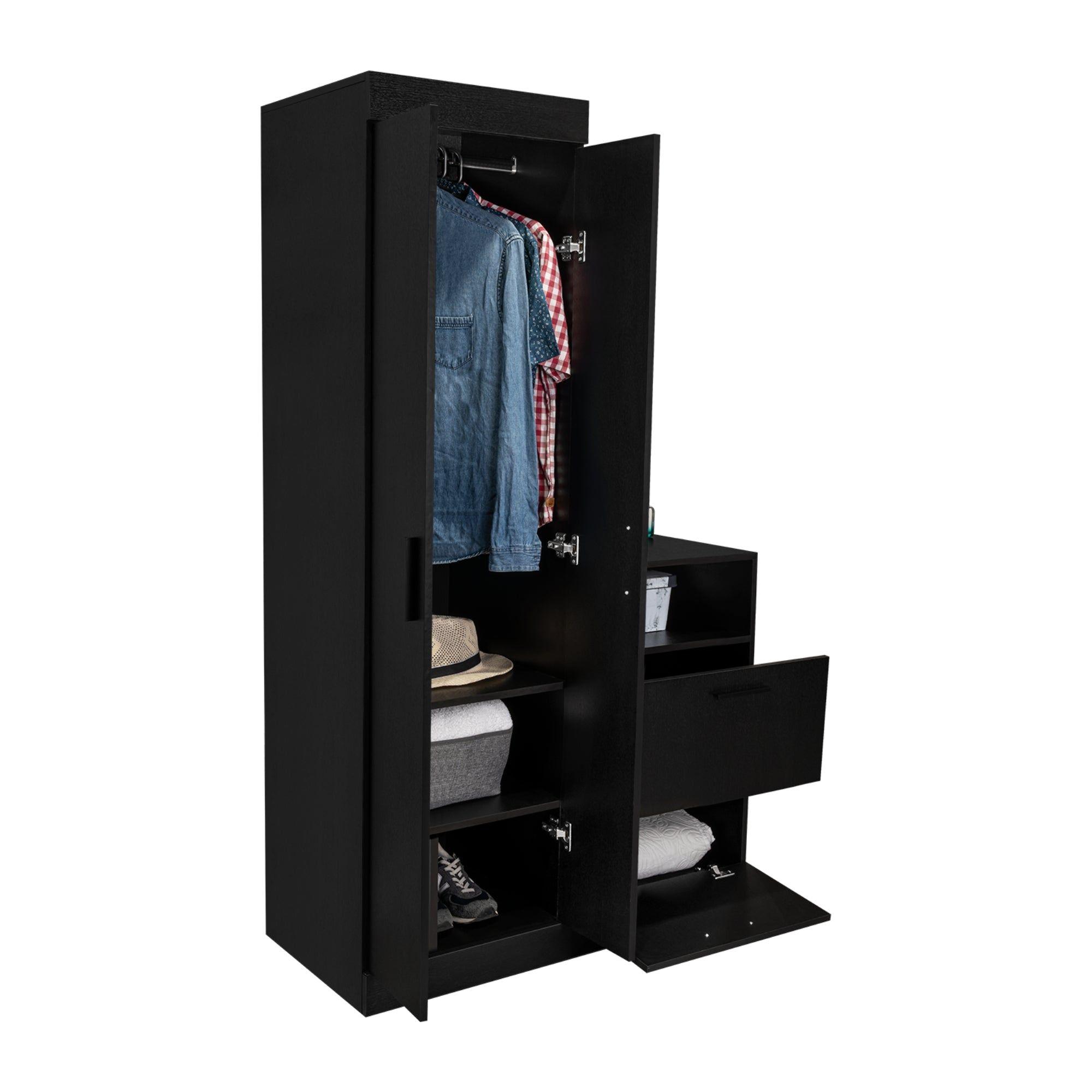 Closet Comoda Con Espejo 3 Puertas 1 Cajon Negro-3