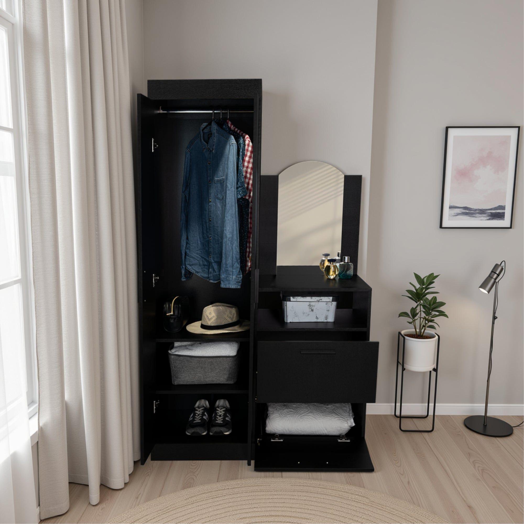 Closet Comoda Con Espejo 3 Puertas 1 Cajon Negro-4