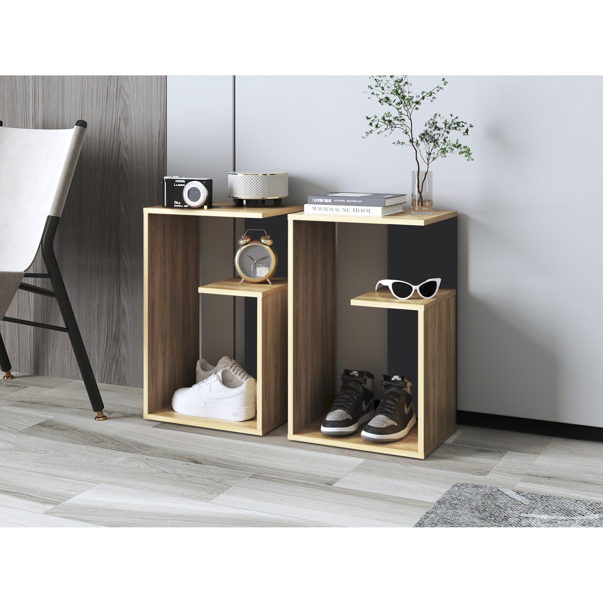 Mesa Lateral 63,4X39,8X30 Cm Cafe Claro Y Negro-4