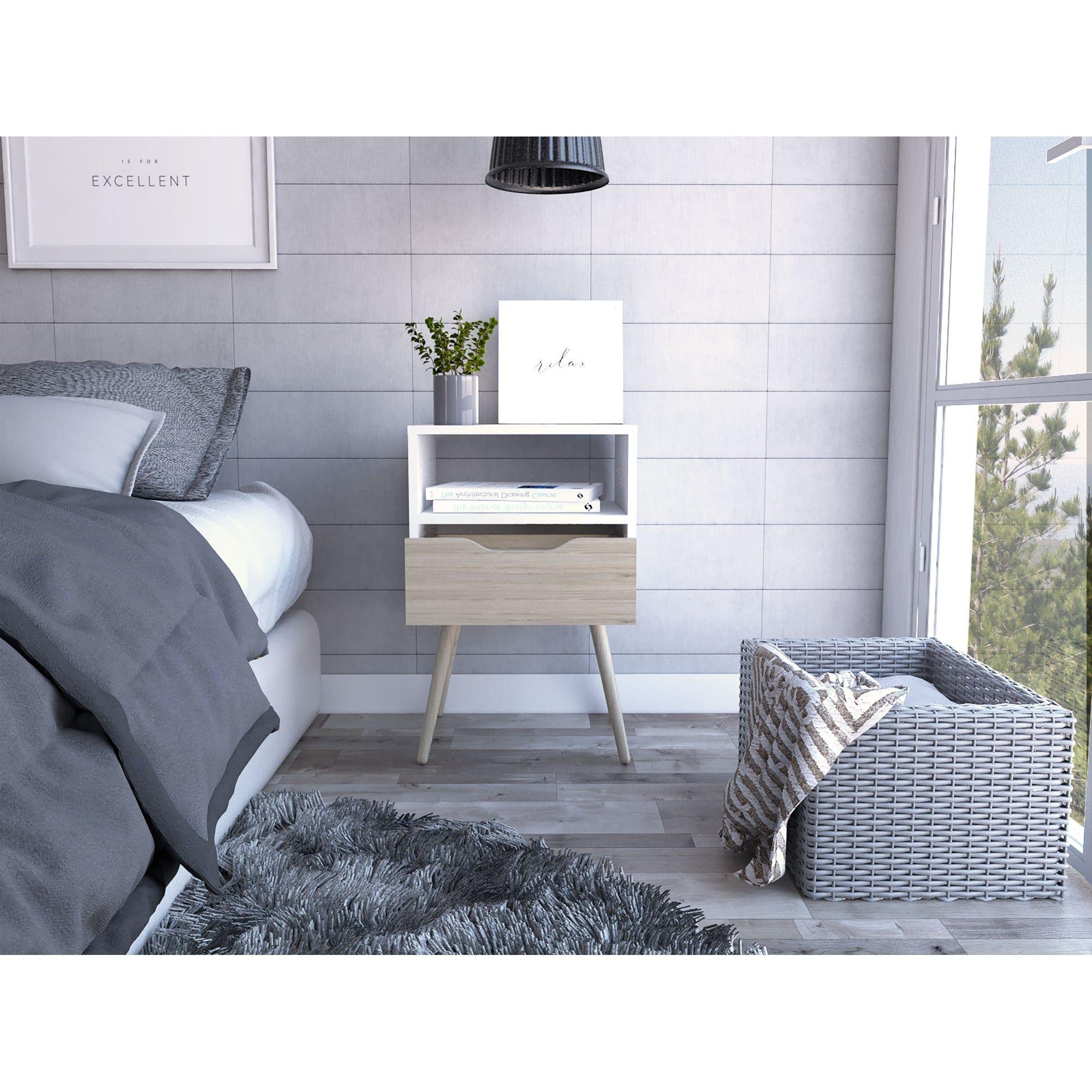 VELADOR 1 CAJON 40X63X35 CM FM-015B - BLANCO / CAFÉ CLARO-5