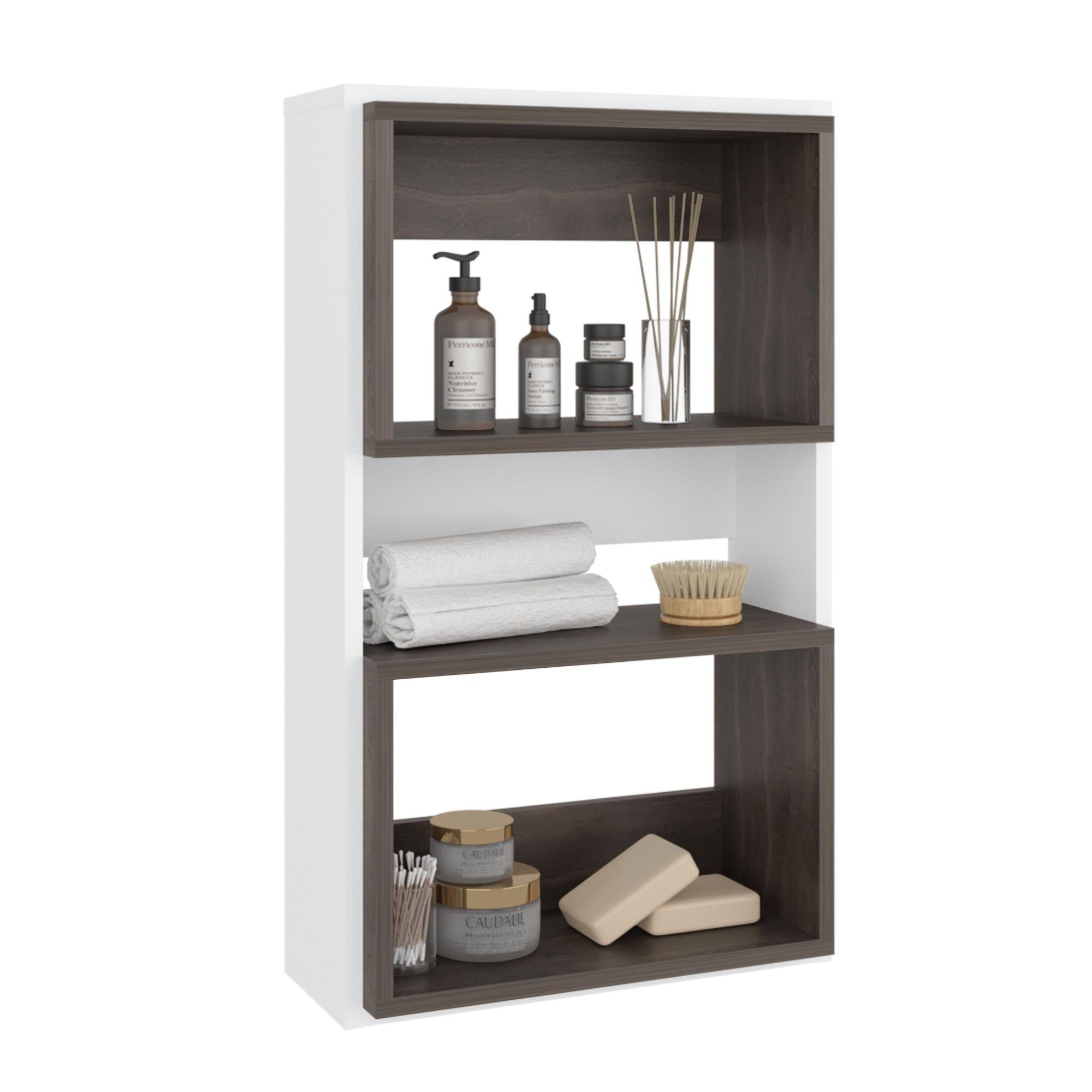 Mueble Auxilar Muro Baño Eco Blanco Y Café-3