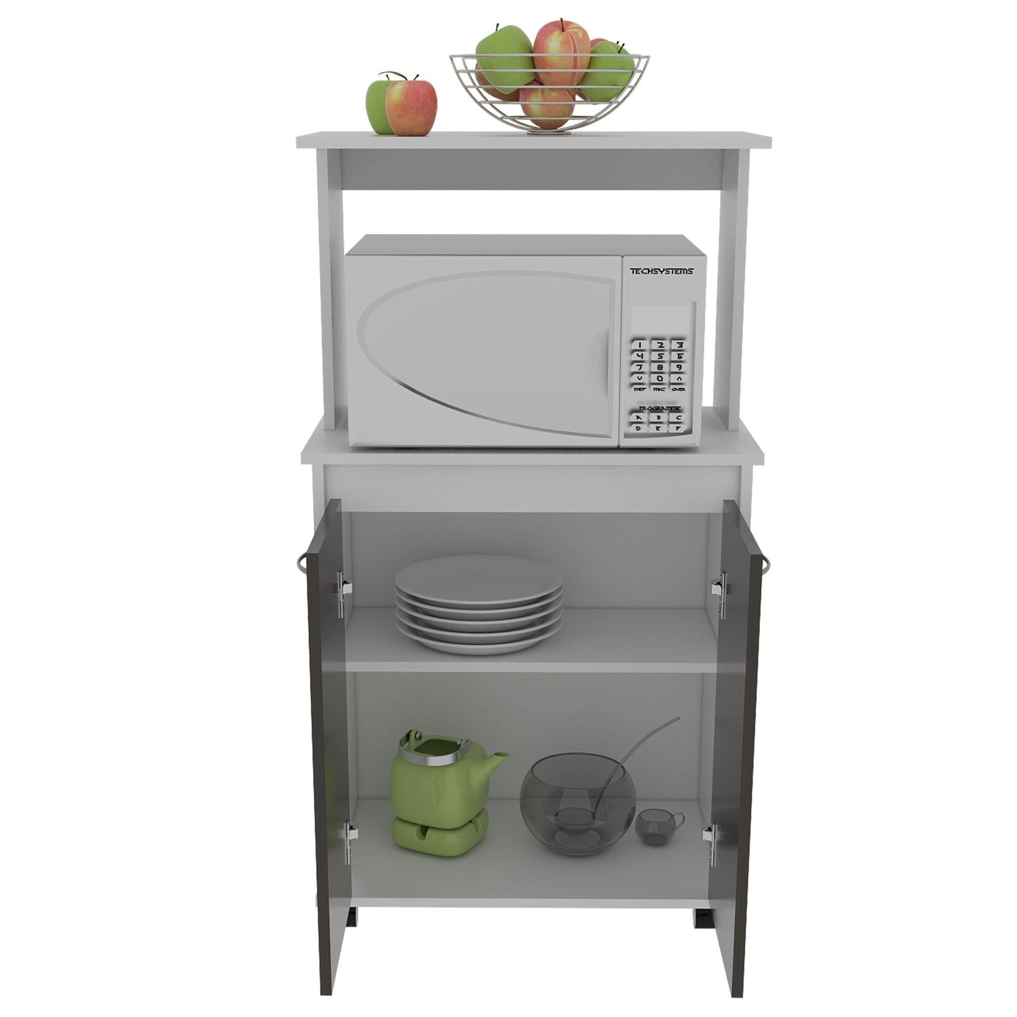 Mueble Microondas Con Ruedas 2 Puertas Fm-010B Blanco Y Negro-2