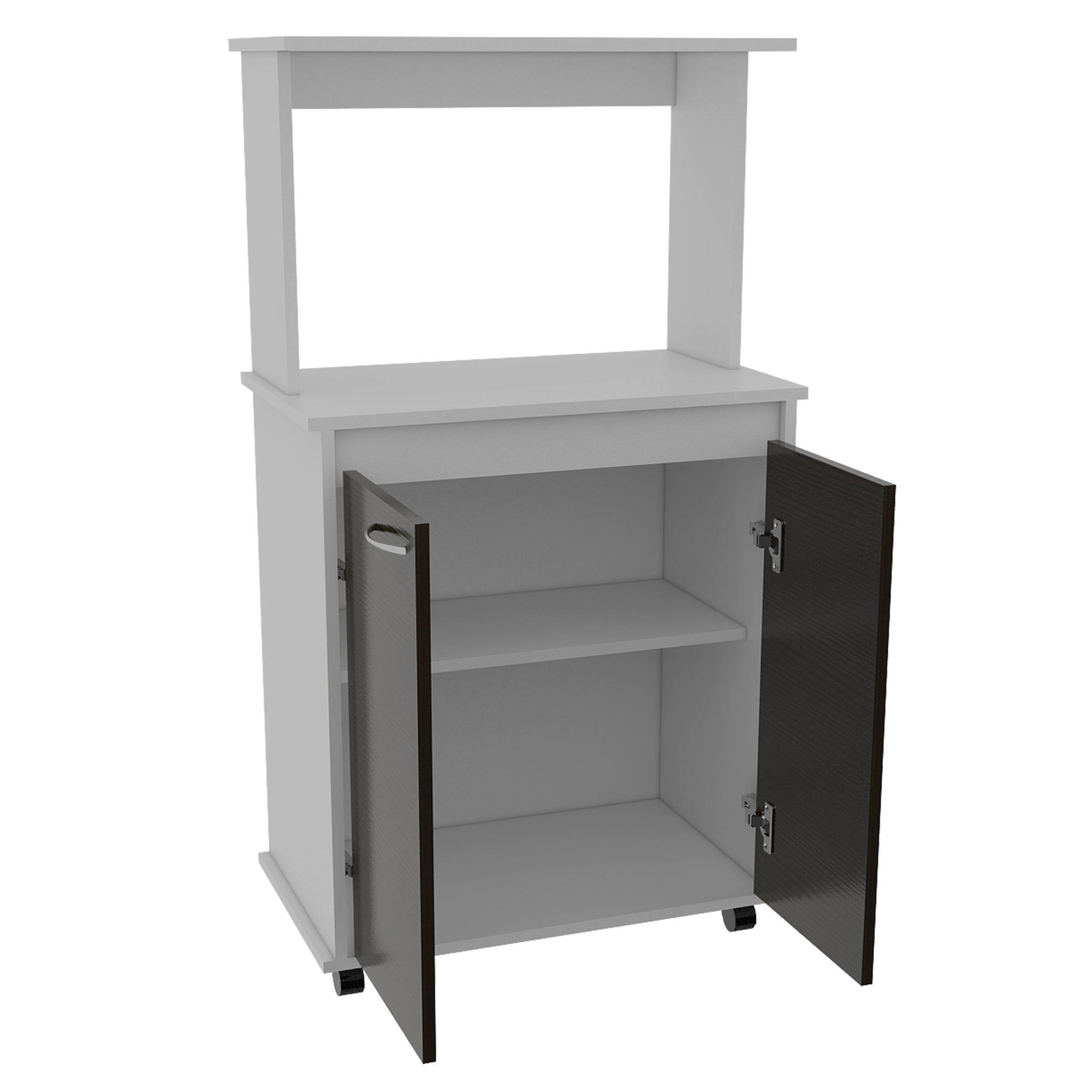 Mueble Microondas Con Ruedas 2 Puertas Fm-010B Blanco Y Negro-4