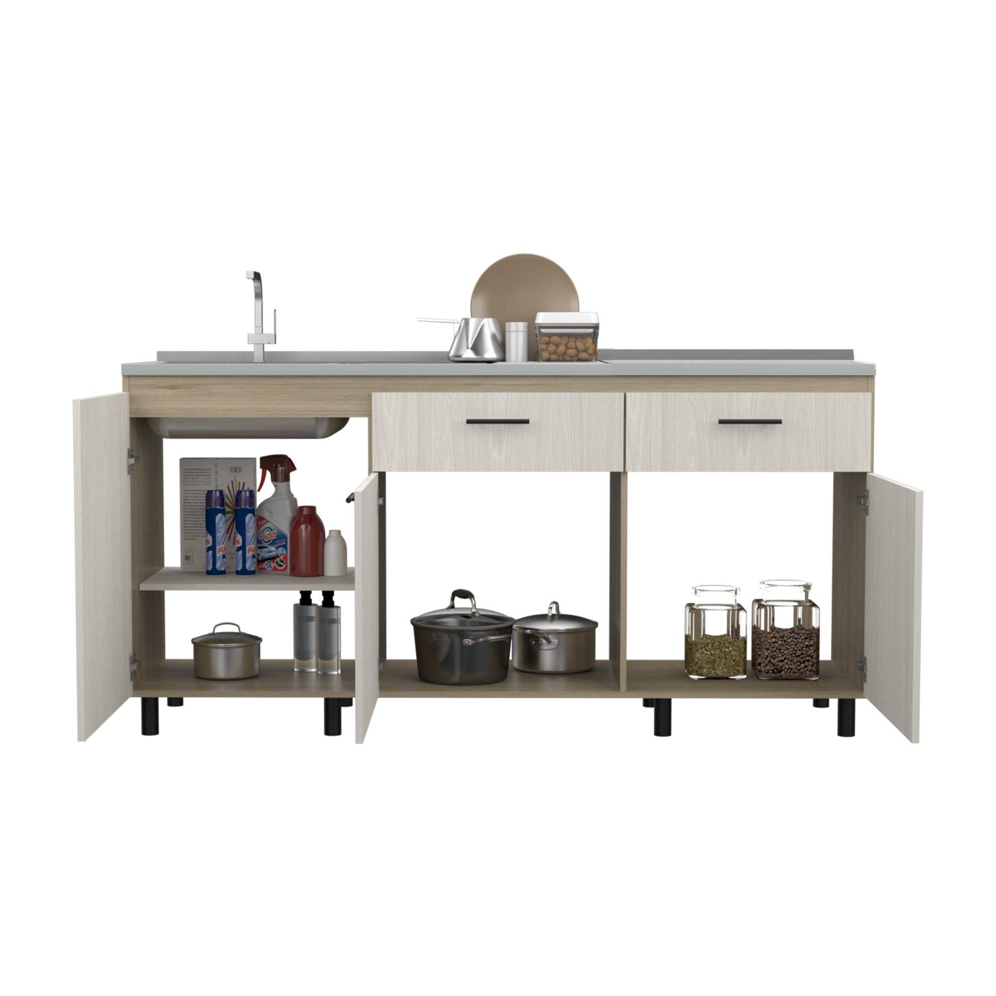 Mueble Base Cocina 3 Puertas 2 Cajones Fm-003E Beige Y Café Claro-2