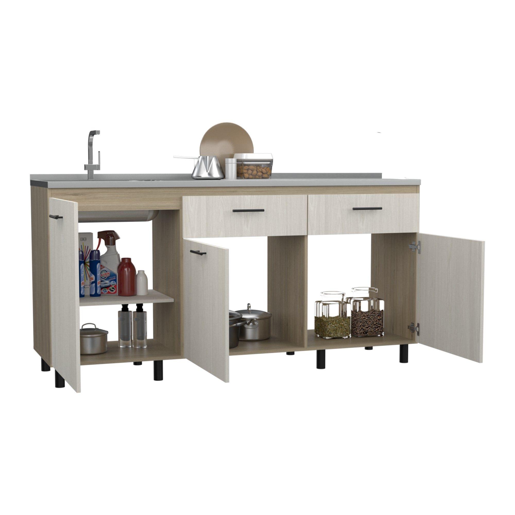 Mueble Base Cocina 3 Puertas 2 Cajones Fm-003E Beige Y Café Claro-3