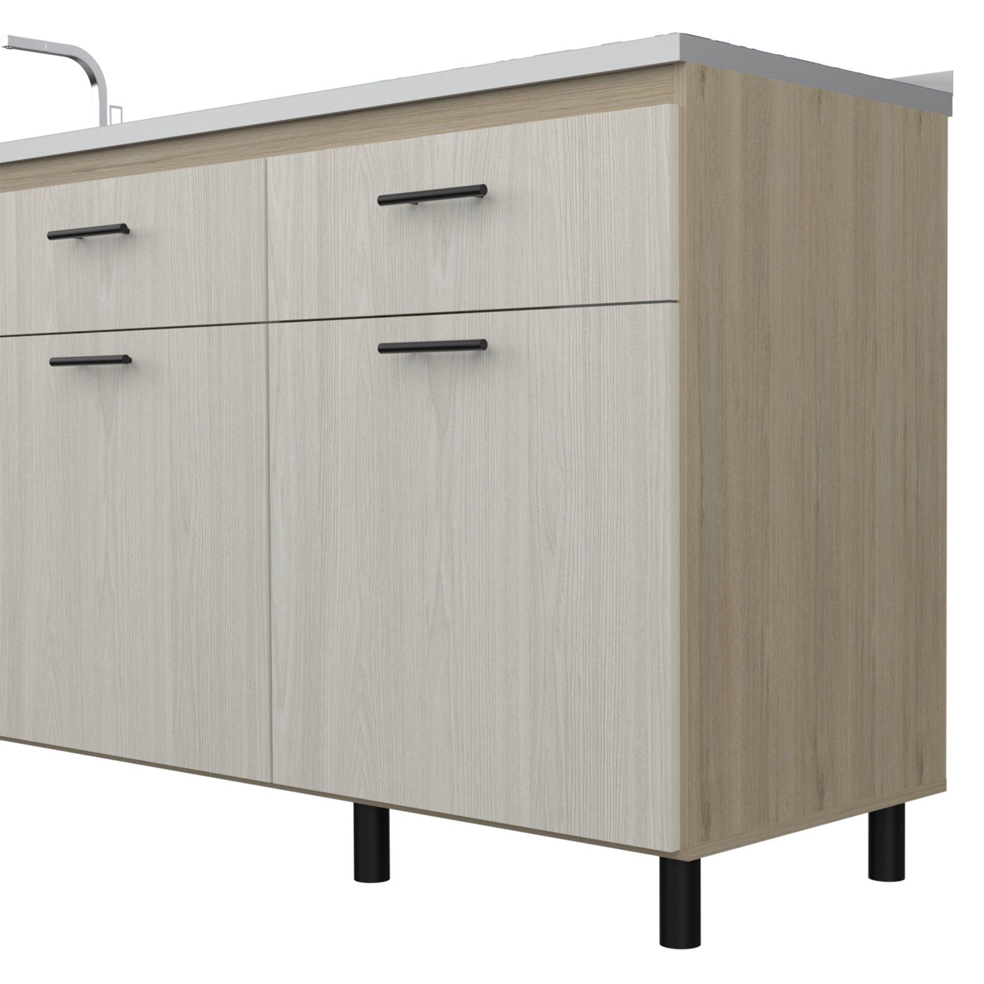 Mueble Base Cocina 3 Puertas 2 Cajones Fm-003E Beige Y Café Claro-4