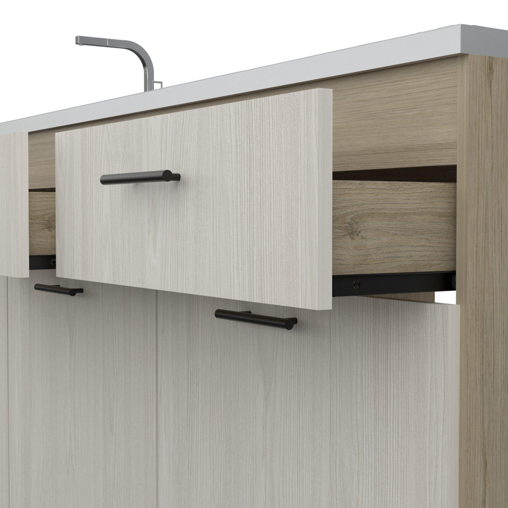 Mueble Base Cocina 3 Puertas 2 Cajones Fm-003E Beige Y Café Claro-5