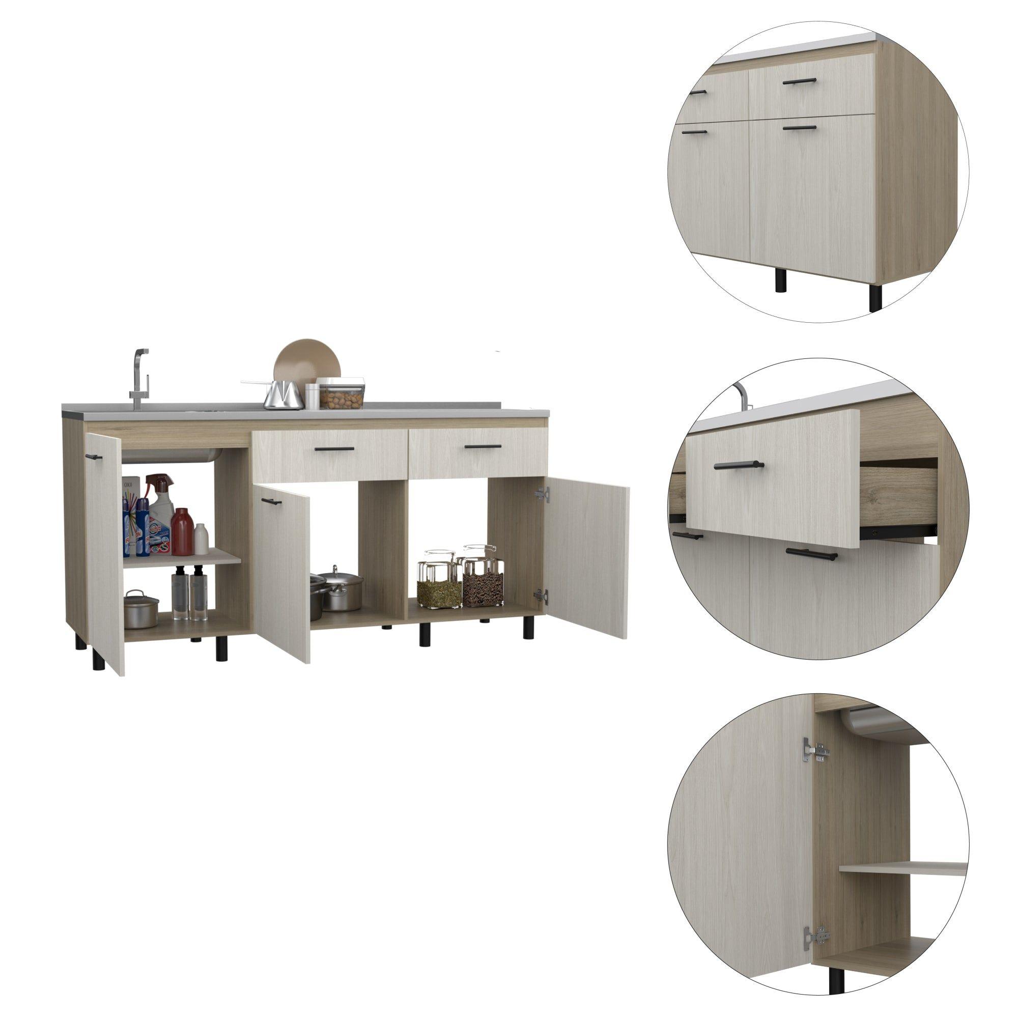 Mueble Base Cocina 3 Puertas 2 Cajones Fm-003E Beige Y Café Claro-7
