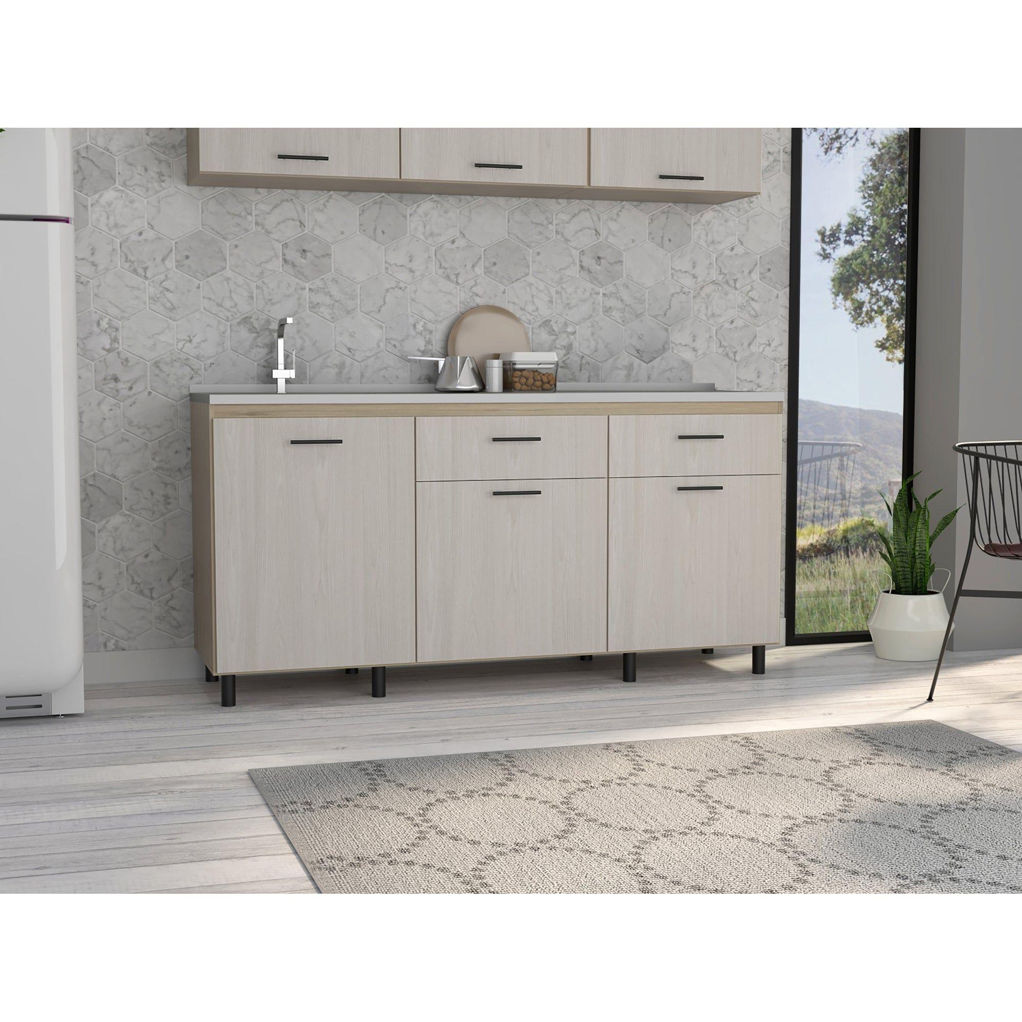 Mueble Base Cocina 3 Puertas 2 Cajones Fm-003E Beige Y Café Claro-8