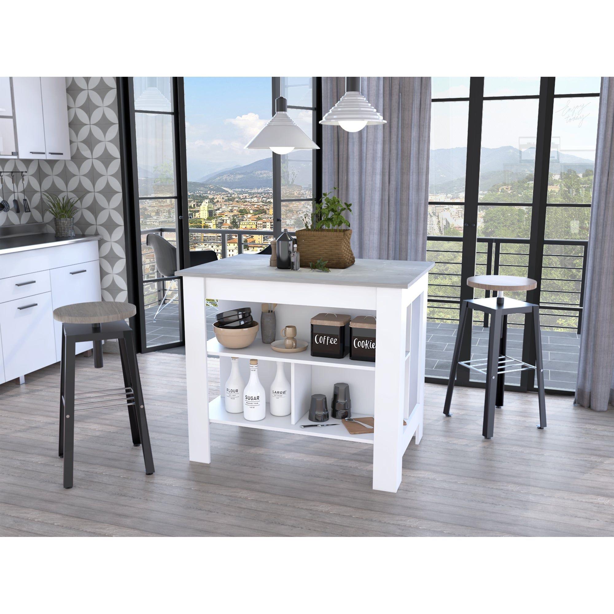 ISLA DE COCINA 103X70X90 CM FM-009B BLANCO Y GRIS-4