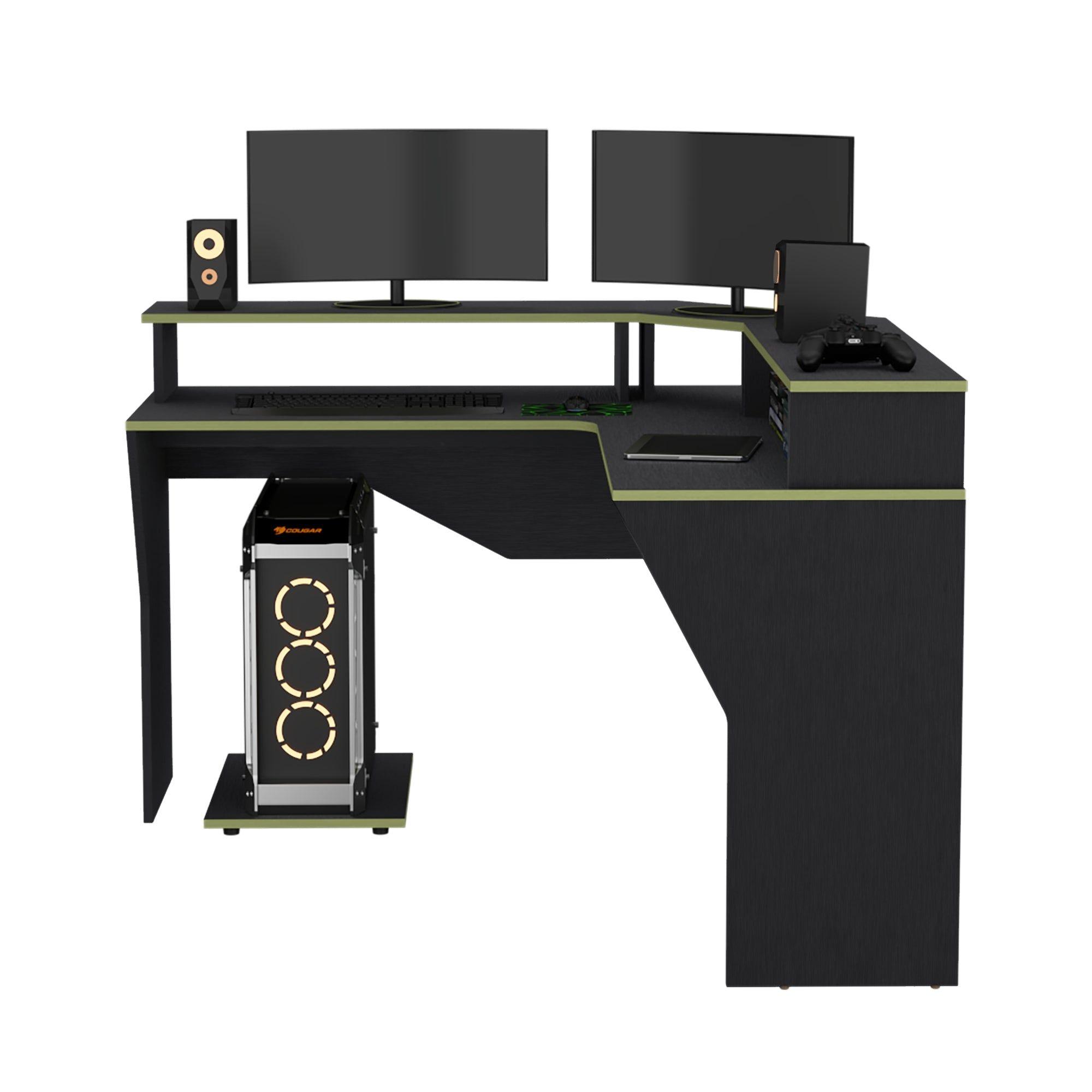 ESCRITORIO GAMER EN L FM-046O - NEGRO Y CANTO VERDE-3