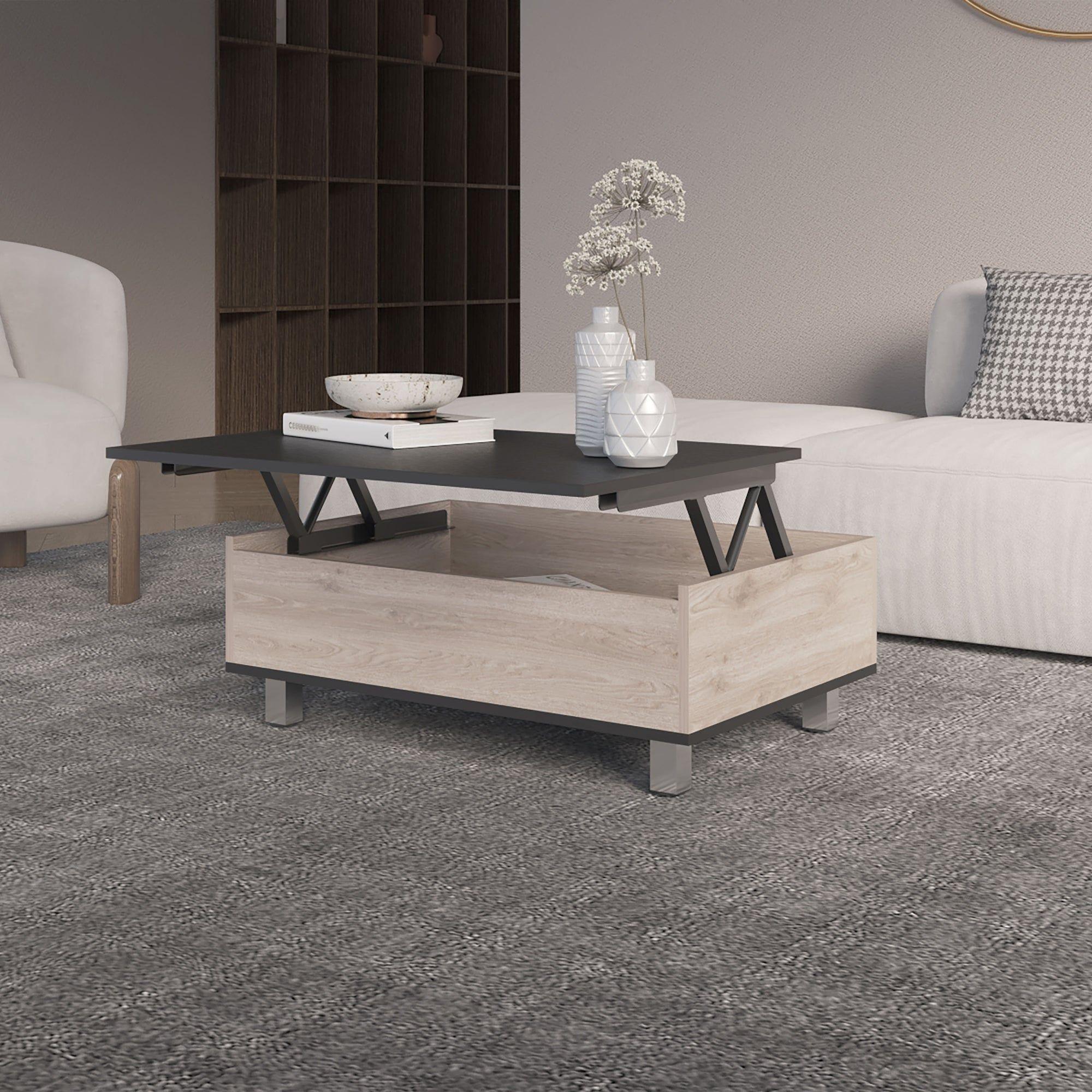 MESA DE CENTRO EXTENSIBLE FM-002G GRIS Y NEGRO-5