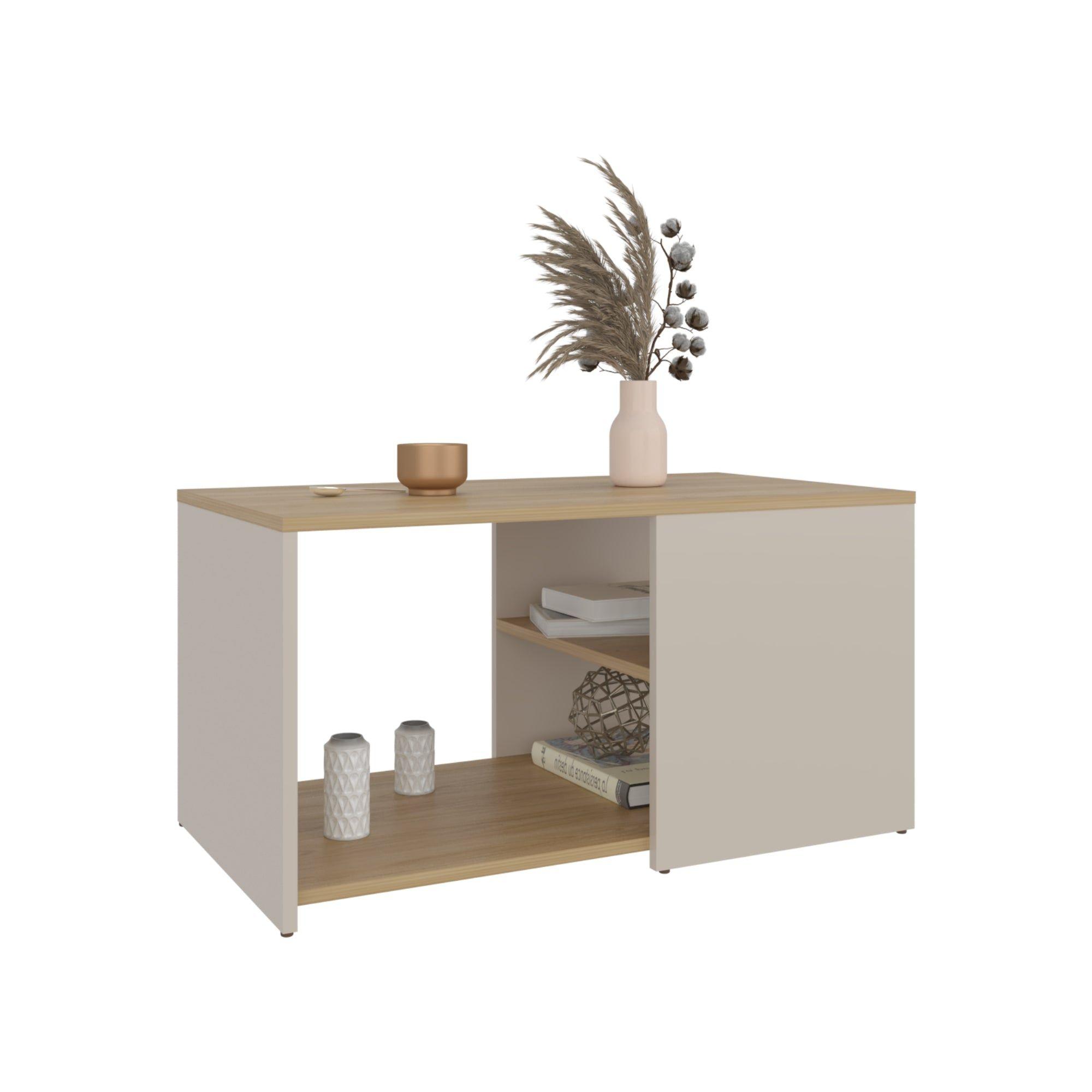 Mesa Centro 80X45X42,1 Cm Beige Y Café Claro-3