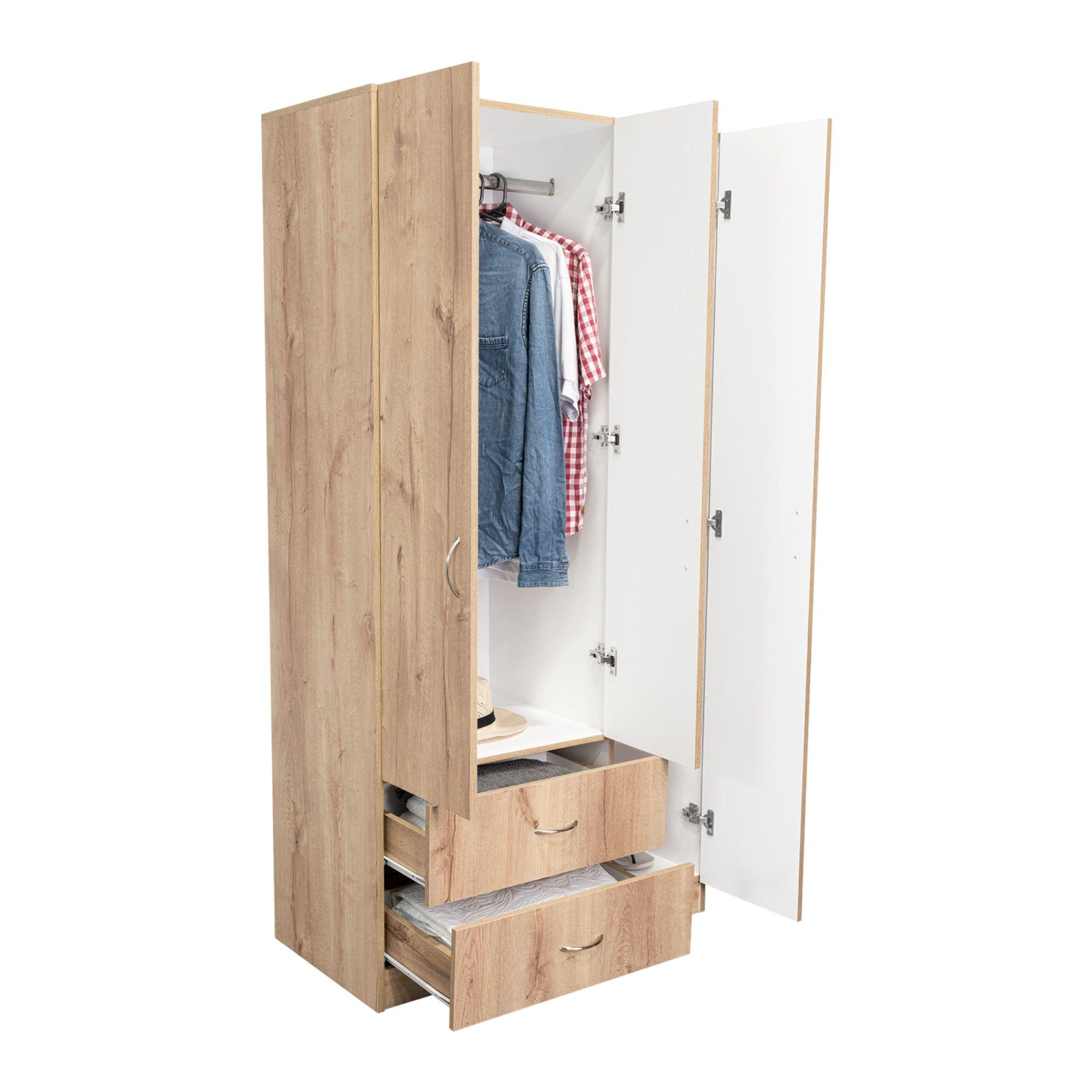 Closet 3 Puertas 2 Cajones Café Claro Y Blanco 180X90X47 Cm-2