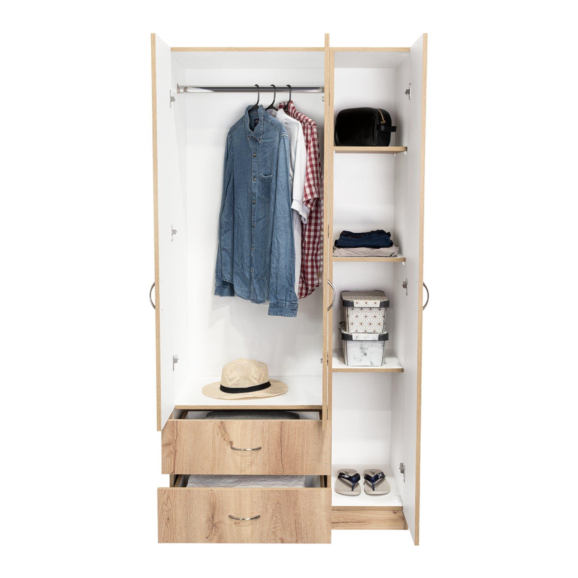 Closet 3 Puertas 2 Cajones Café Claro Y Blanco 180X90X47 Cm-3