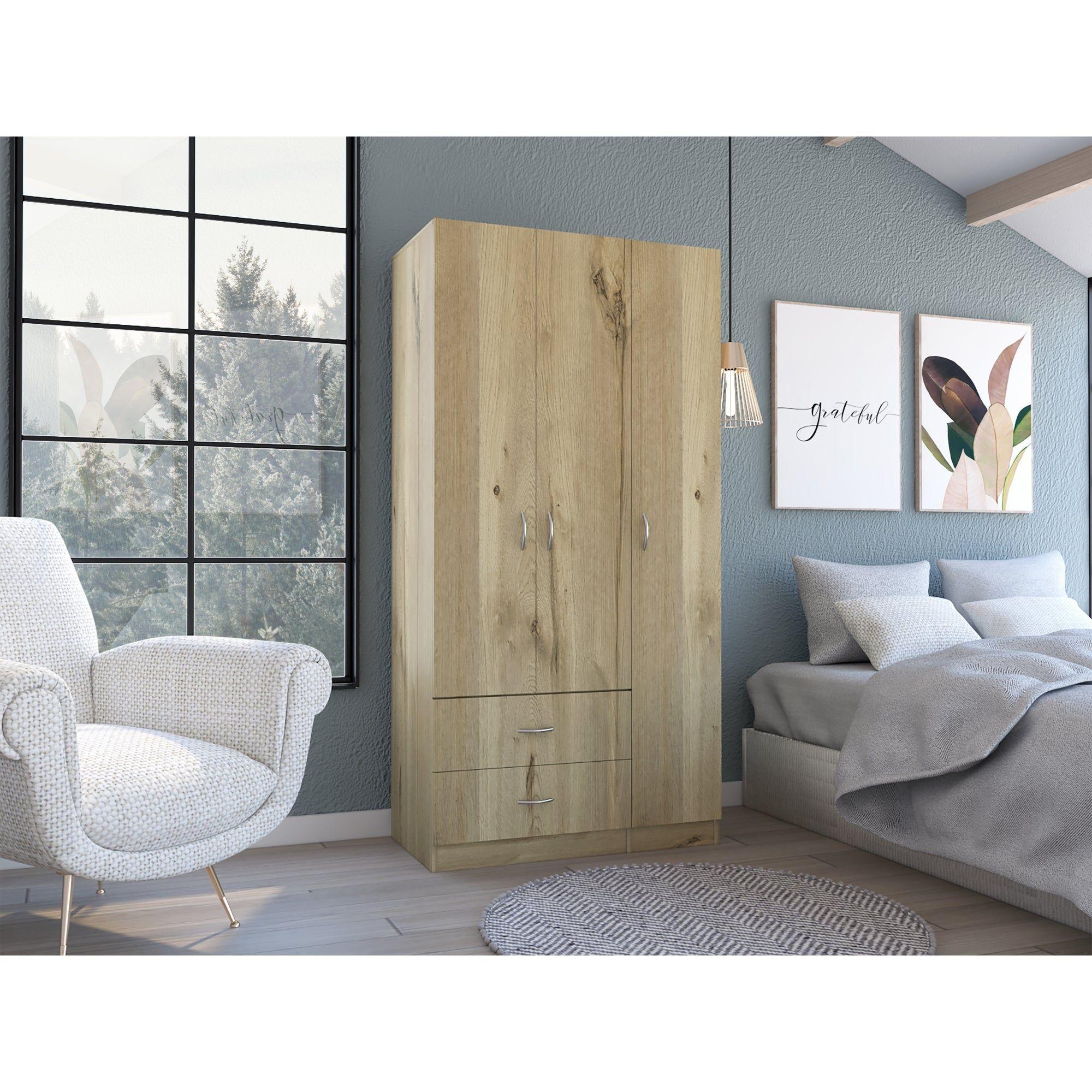 Closet 3 Puertas 2 Cajones Café Claro Y Blanco 180X90X47 Cm-8